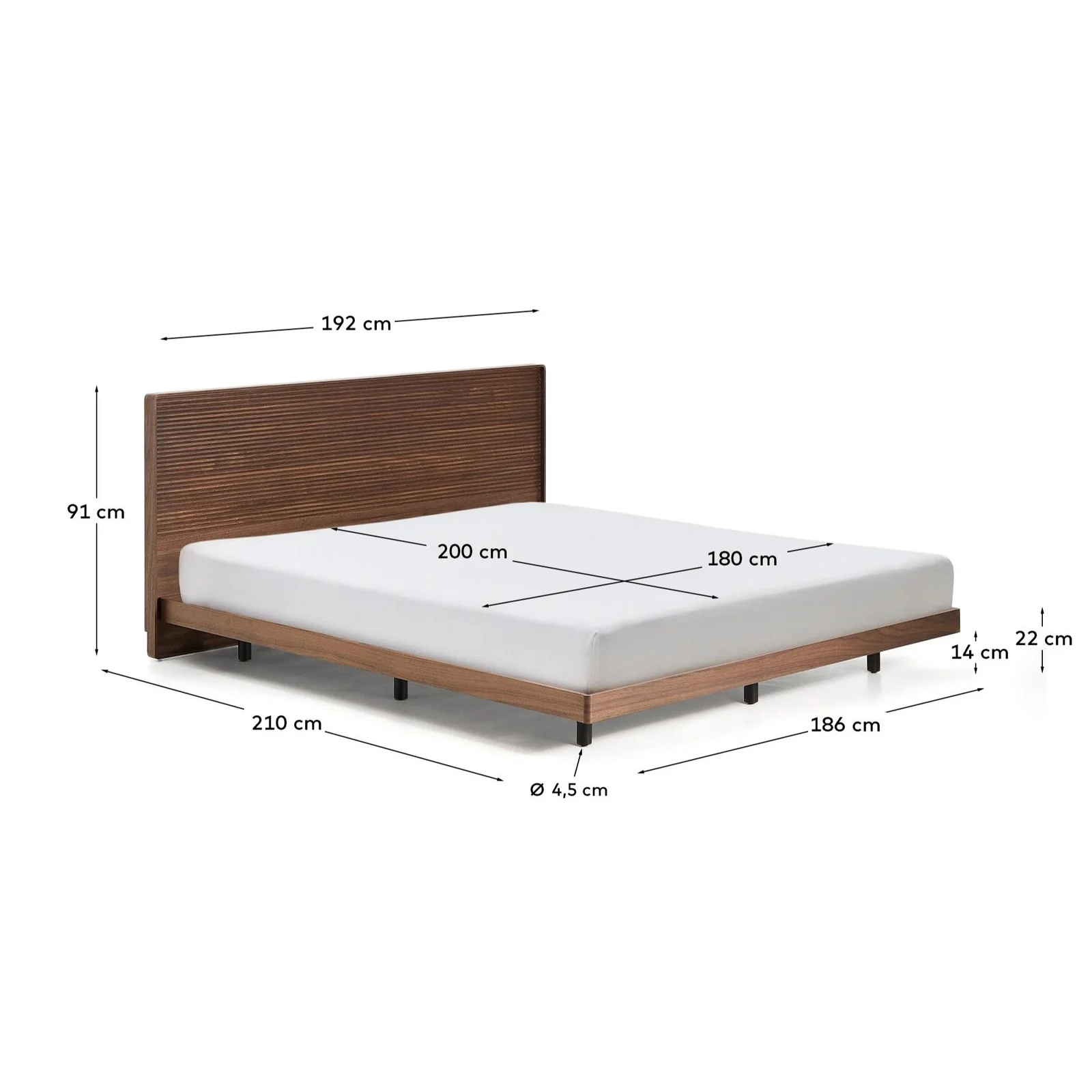 Bett Norlen aus Nussbaumfurnier mit dunklem Finish und LED-Licht für Matratzen 180 x 200 cm FSC Mix Credit - Image 7