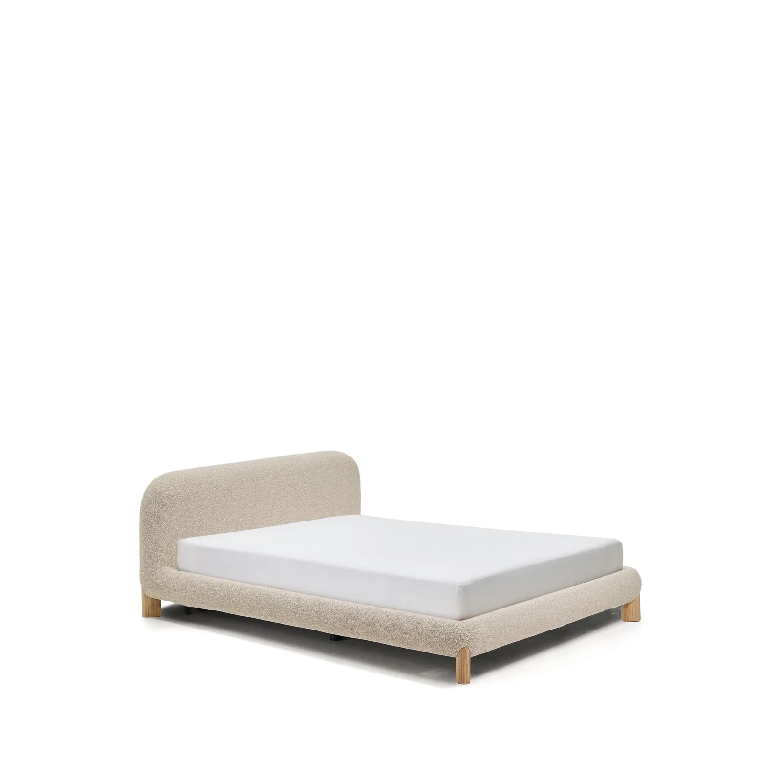 Bett Odina mit abnehmbarem Bezug aus ecrufarbenem Boucléstoff, Beine aus Eschenholz, naturfarbenes Finish, für Matratzen 160 x 200 cm - Image 5