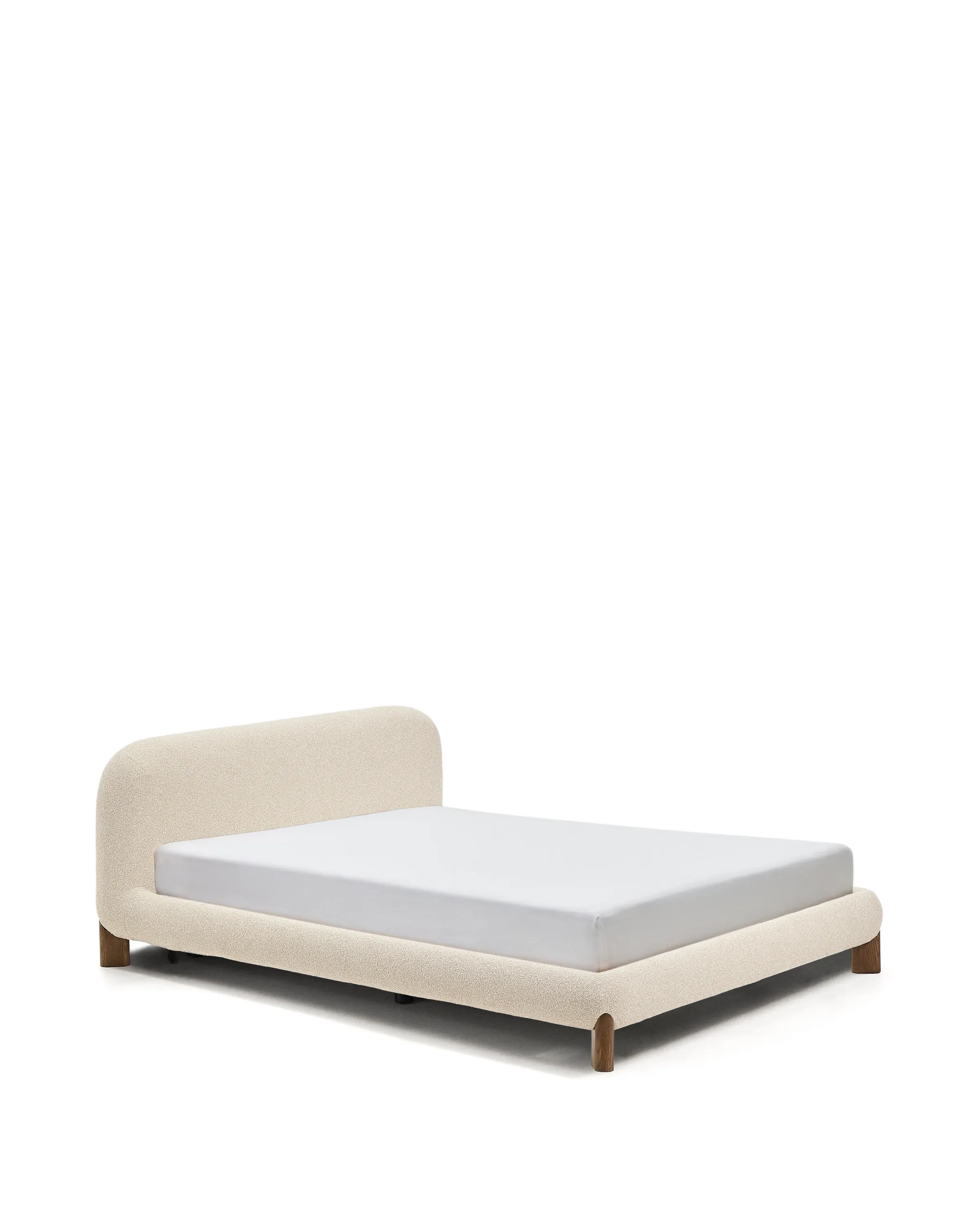Bett Odina mit abnehmbarem Bezug aus ecrufarbenem Boucléstoff sowie Beinen aus massivem Eschenholz mit Nussbaum-Finish für Matratzen 160 x 200 cm - Image 5