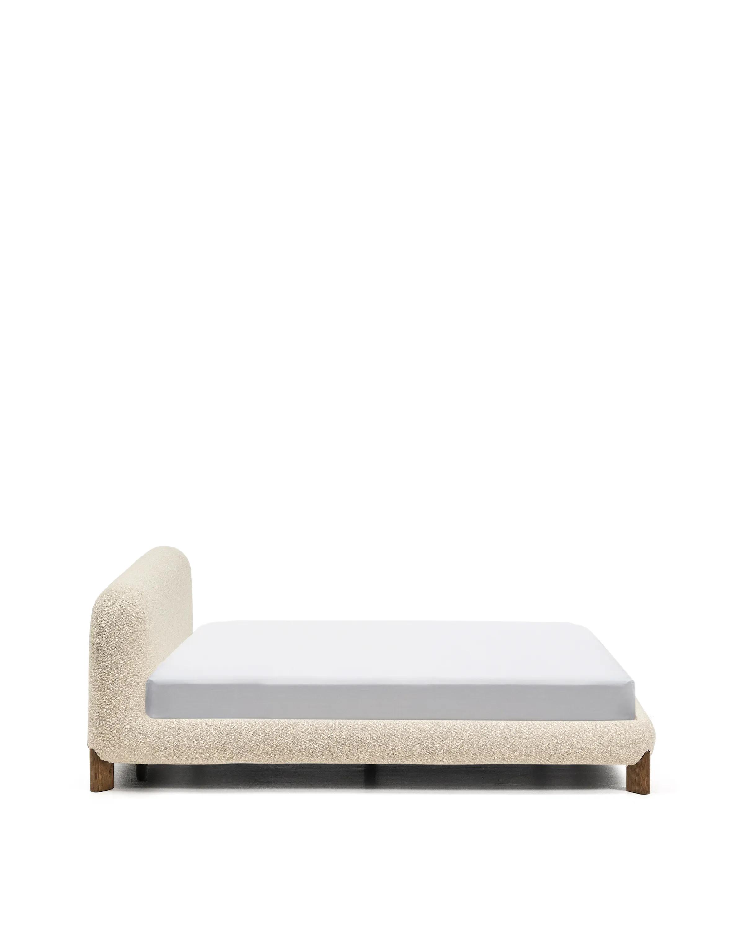 Bett Odina mit abnehmbarem Bezug aus ecrufarbenem Boucléstoff sowie Beinen aus massivem Eschenholz mit Nussbaum-Finish für Matratzen 160 x 200 cm - Image 6