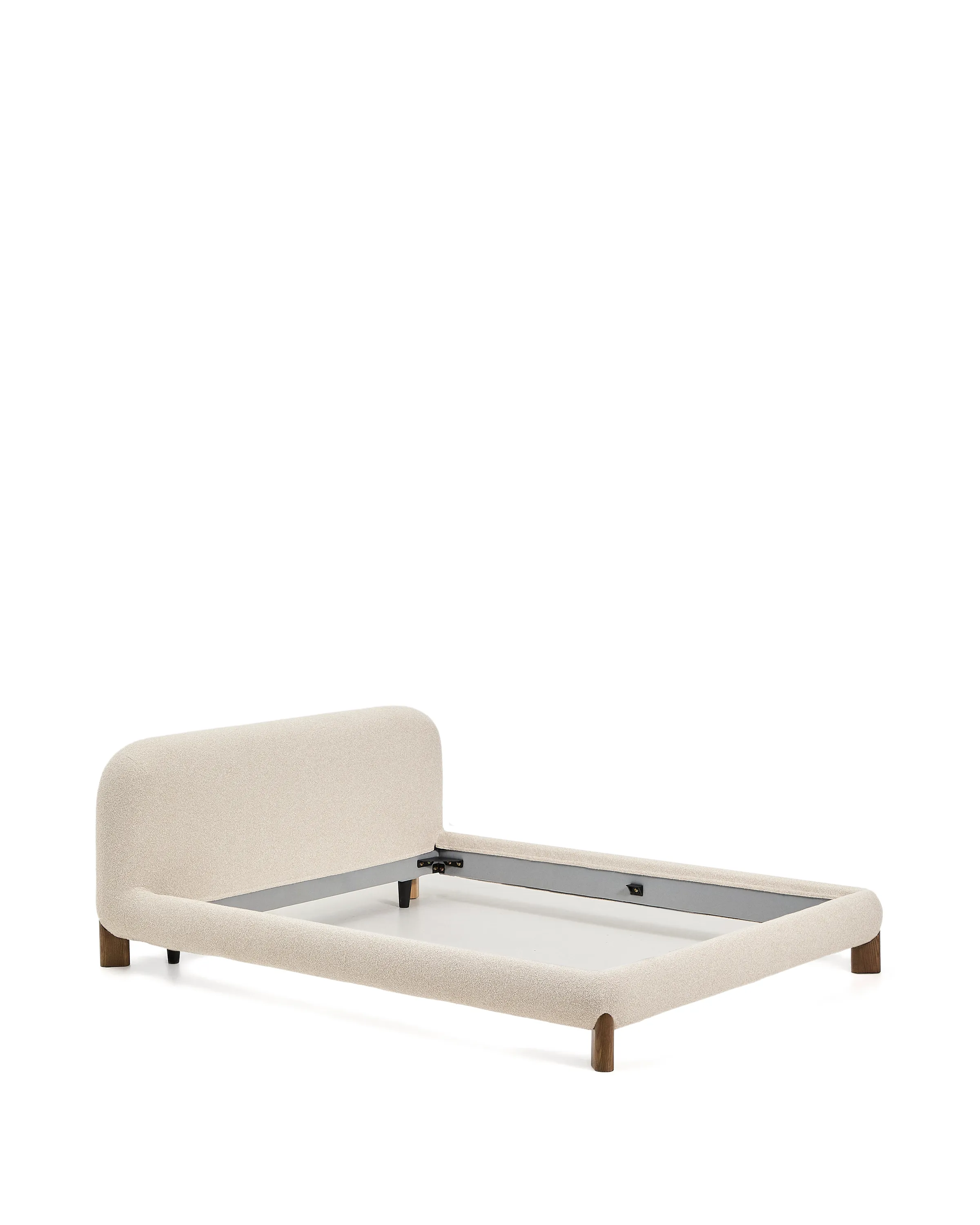 Bett Odina mit abnehmbarem Bezug aus ecrufarbenem Boucléstoff sowie Beinen aus massivem Eschenholz mit Nussbaum-Finish für Matratzen 160 x 200 cm - Image 8