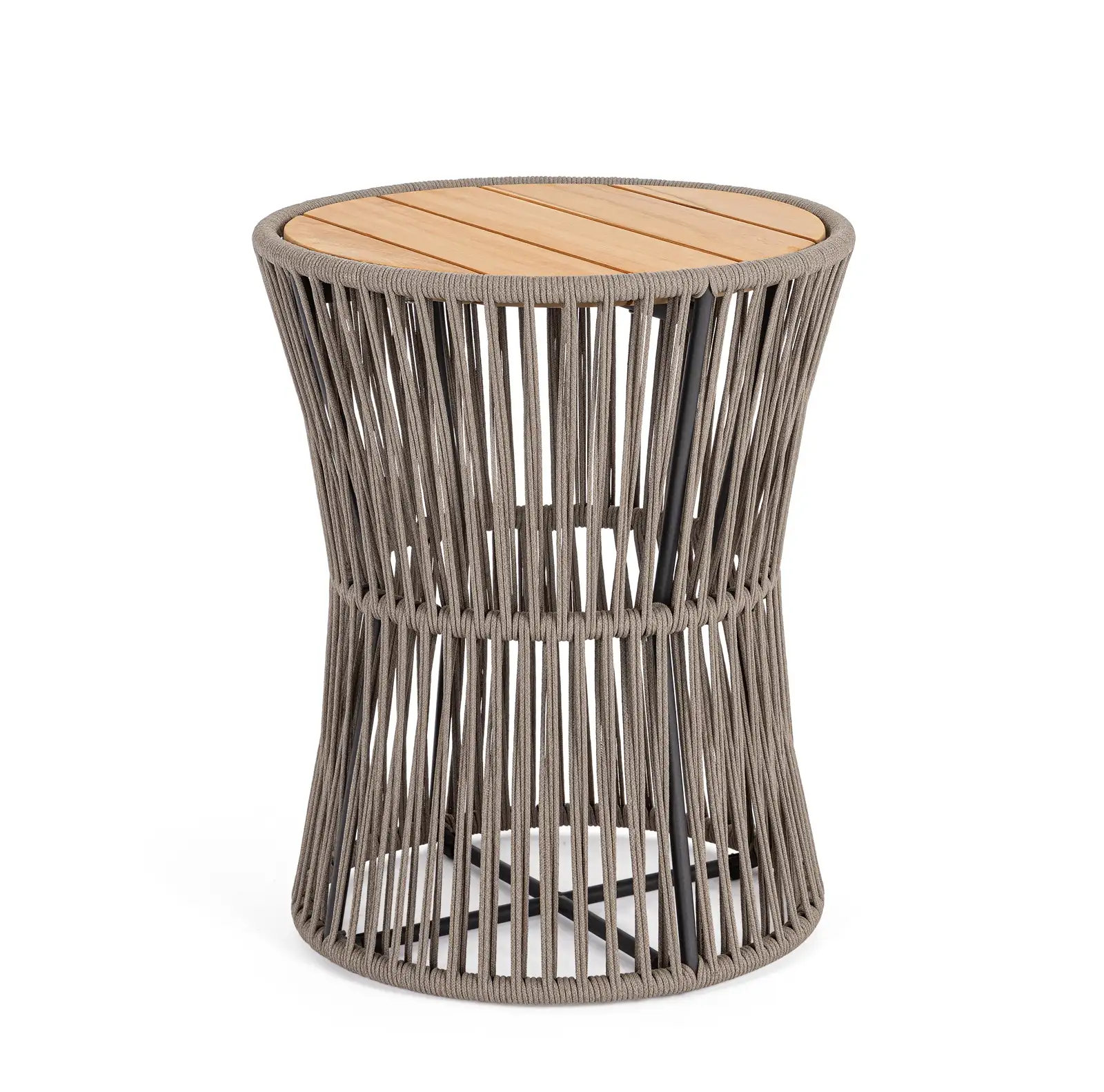 Garten Couchtisch Carles aus Seil und Teakholz 45x45x54 cm