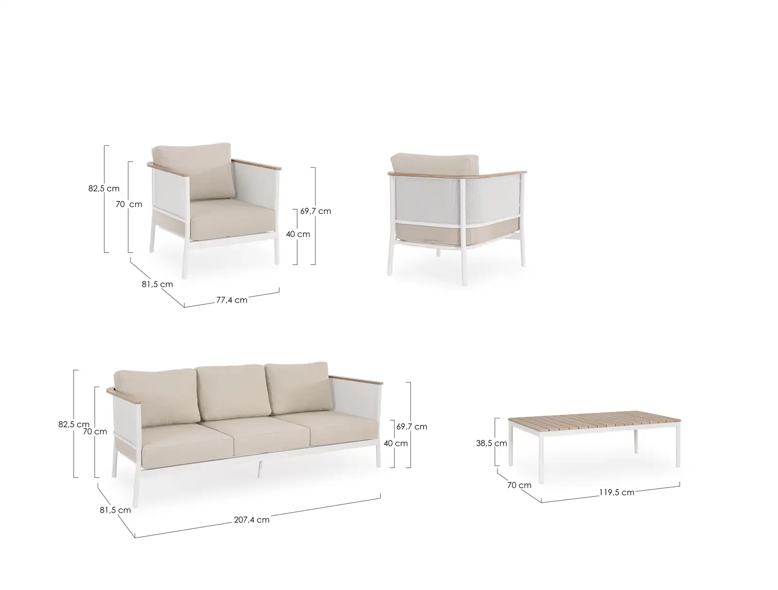 Outdoor 4er-Set Sitzgruppe Ulises Vapor Aluminium Holzoptik - Image 11