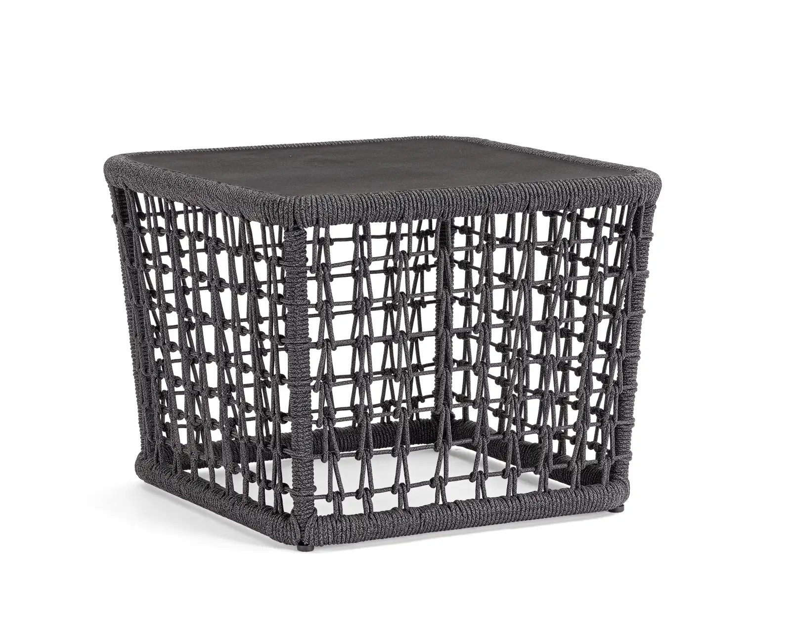 Outdoor Couchtisch Kollar Anthrazit aus Aluminium und Seil 60x60 cm