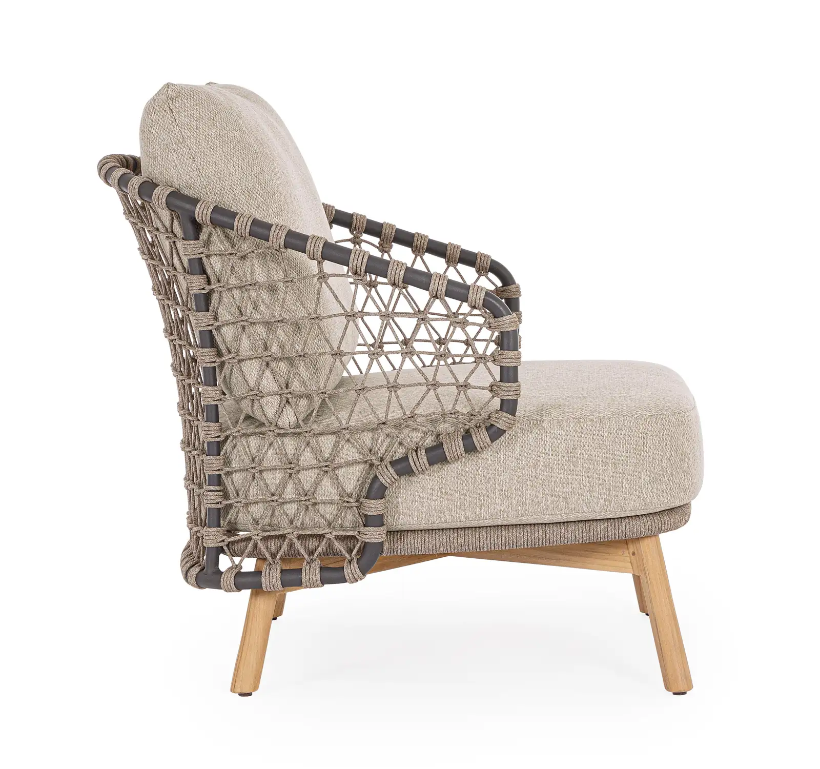 Outdoor Sessel Eularia mit Armlehnen aus Aluminium, Seil und Teakholz - Image 6