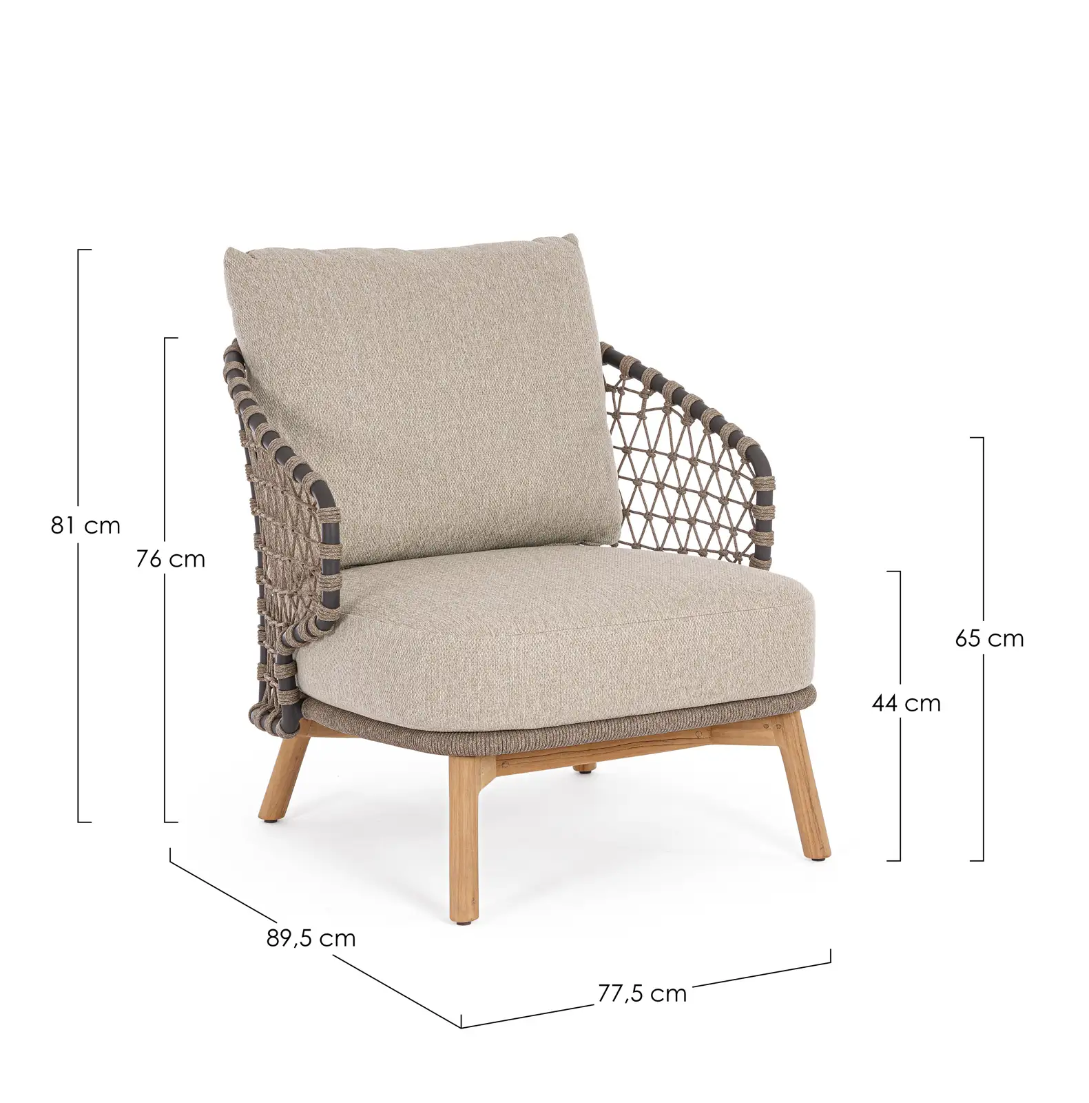 Outdoor Sessel Eularia mit Armlehnen aus Aluminium, Seil und Teakholz - Image 9