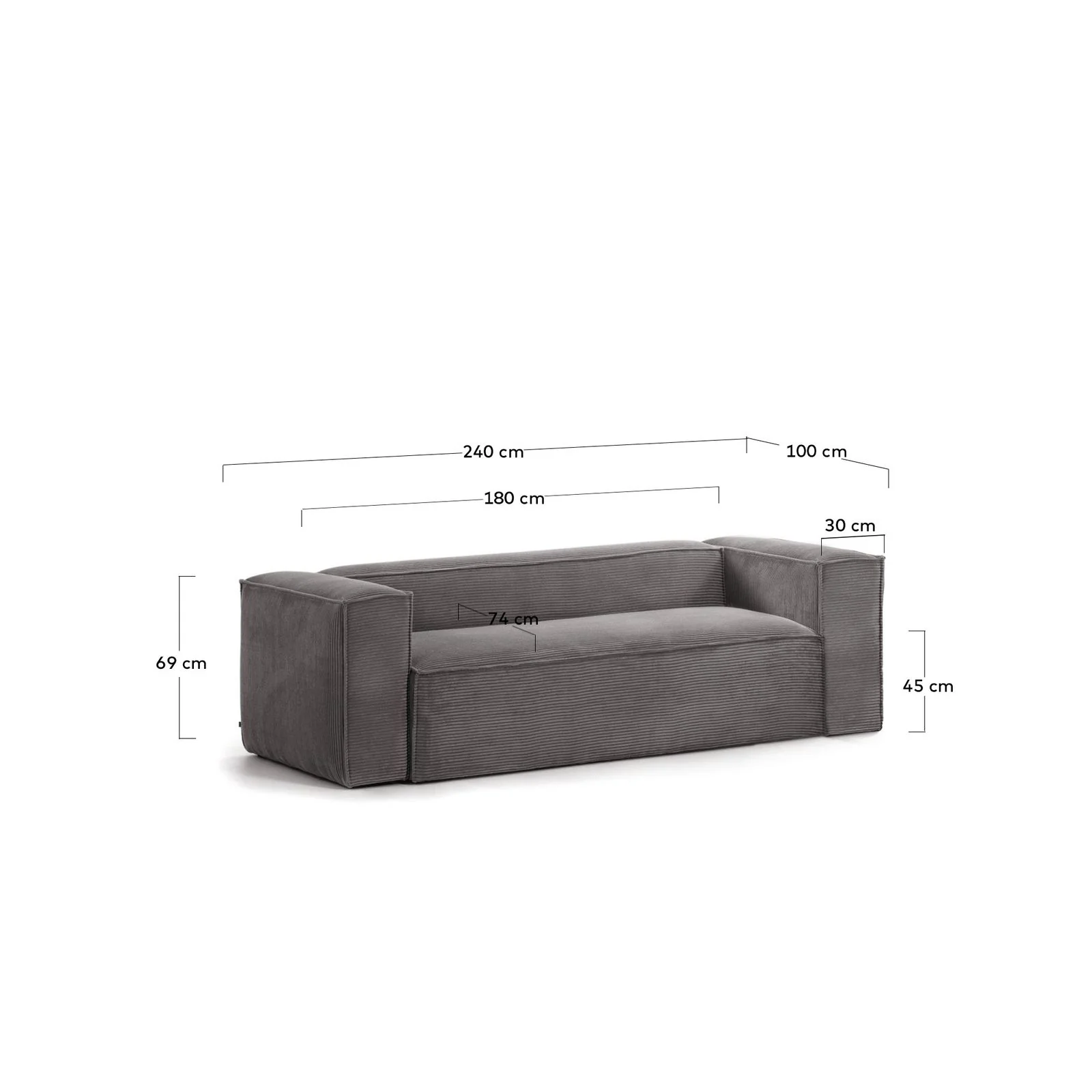 Blok 3-Sitzer-Sofa breiter Cord grau 240 cm - Image 3