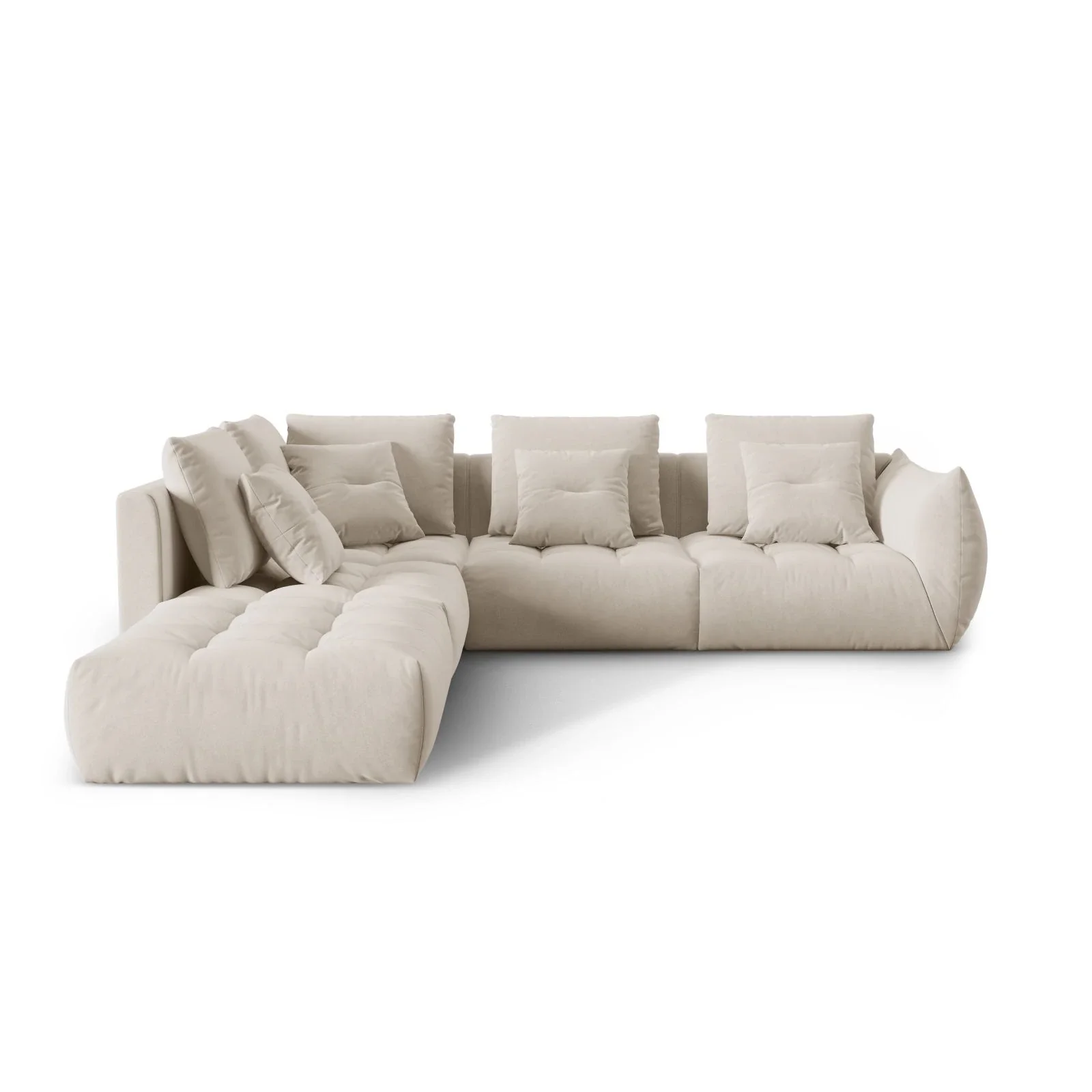 Bloom modulares 4-Sitzer Ecksofa Links, mit Bezug aus Samt oder Strukturstoff, 316x310 cm