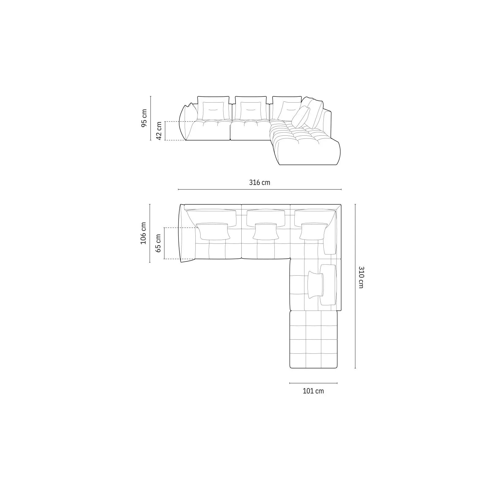 Bloom modulares 4-Sitzer Ecksofa Rechts, mit Bezug aus Samt oder Strukturstoff, 316x310 cm - Image 4