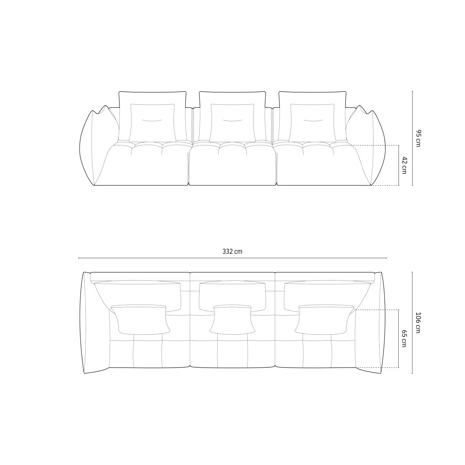 Bloom modulares 4-Sitzer Sofa mit Bezug aus Samt oder Strukturstoff, 332x106 cm - Image 59