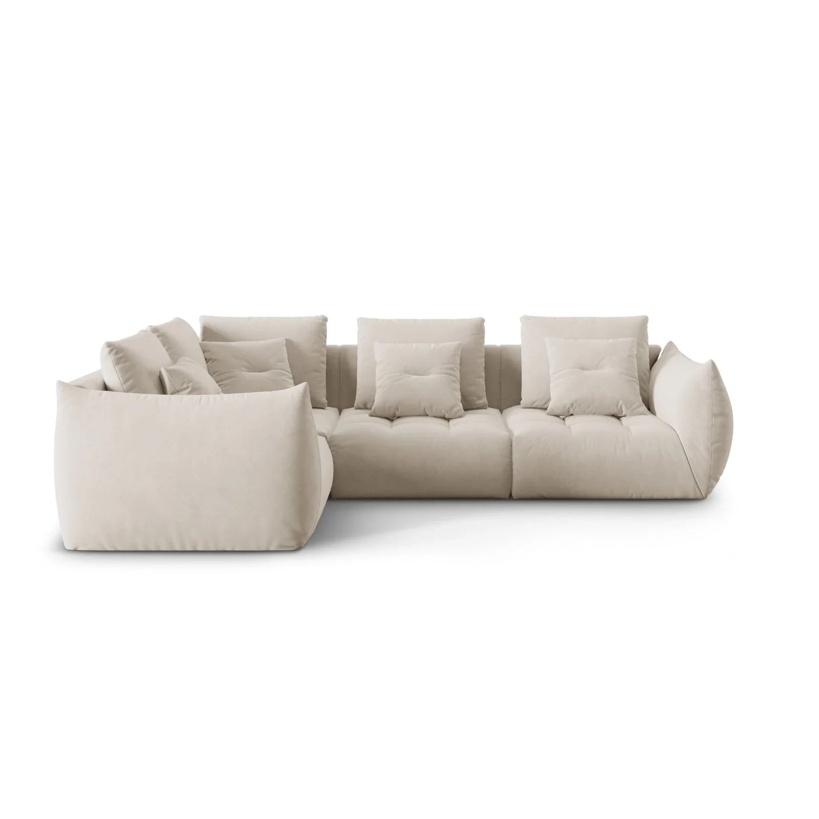 Bloom modulares 4-Sitzer Sofa mit Eckmodul Links, mit Bezug aus Samt oder Strukturstoff, 316x216 cm
