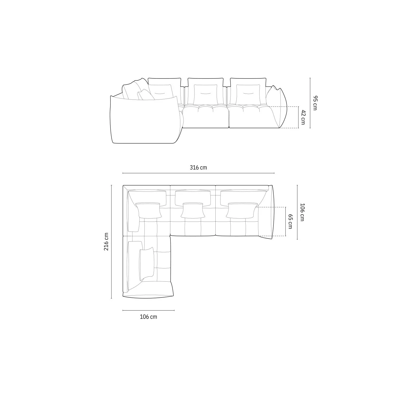 Bloom modulares 4-Sitzer Sofa mit Eckmodul Links, mit Bezug aus Samt oder Strukturstoff, 316x216 cm - Image 49