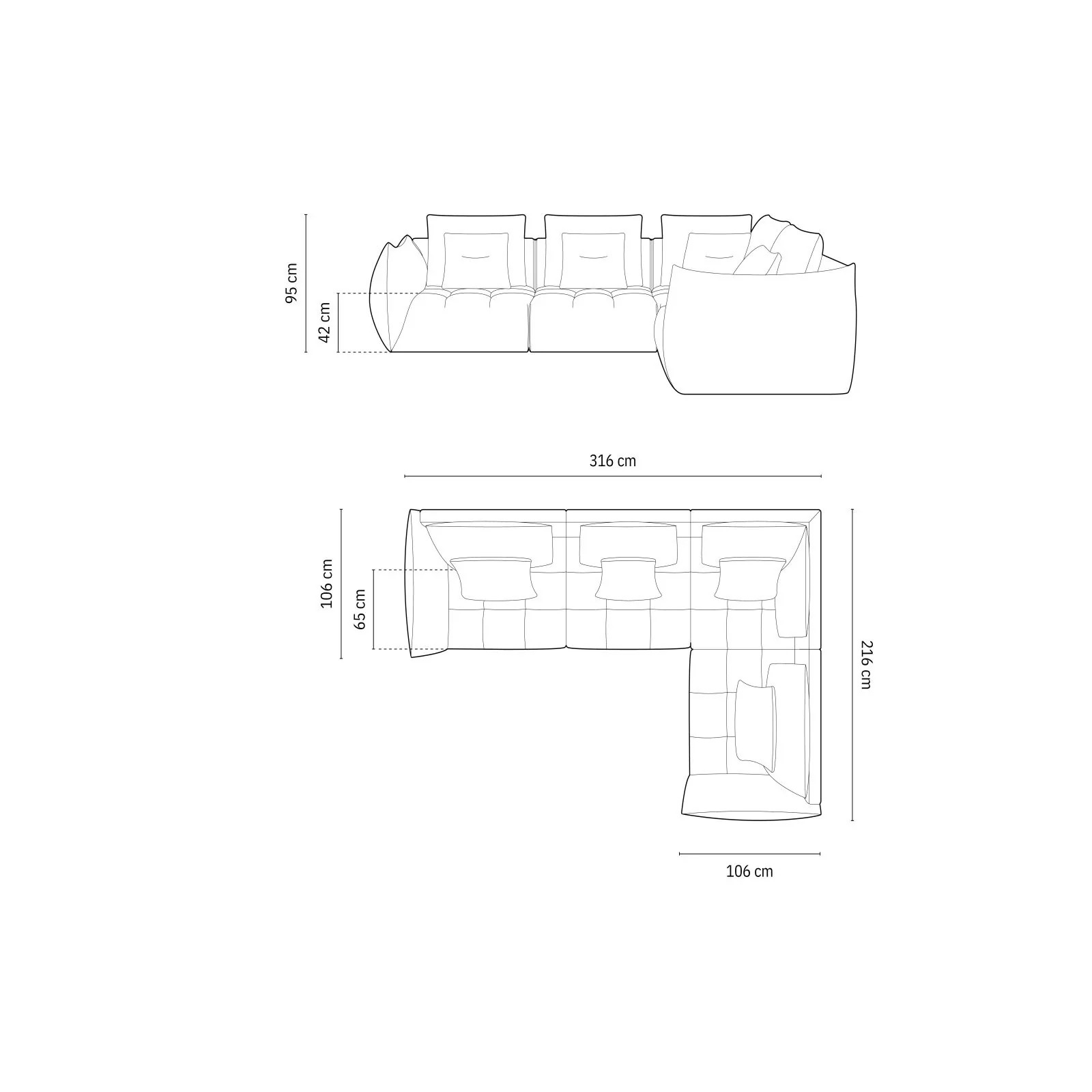 Bloom modulares 4-Sitzer Sofa mit Eckmodul Rechts, mit Bezug aus Samt oder Strukturstoff, 316x216 cm - Image 19