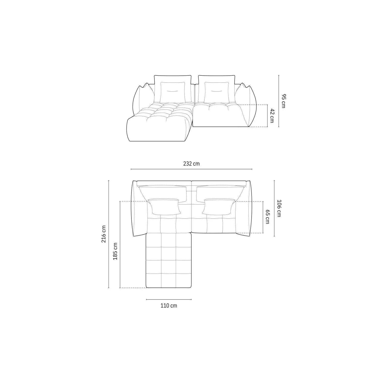 Bloom modulares Ecksofa mit Bezug aus Samt oder Strukturstoff, 232x216 cm - Image 29