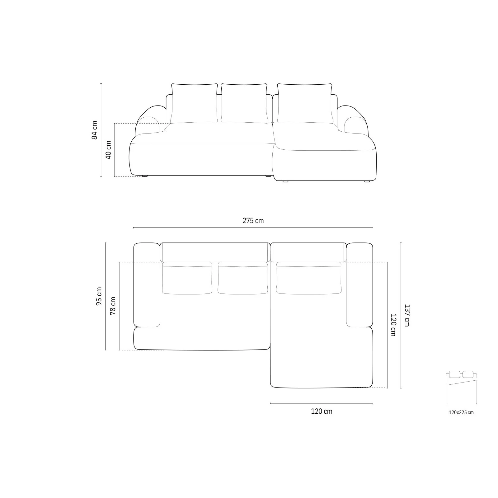 Calma 3-Sitzer Ecksofa mit Schlaffunktion und Stauraum, Rechte Seite, aus Samt oder Strukturstoff, 275x142x84 cm - Image 32