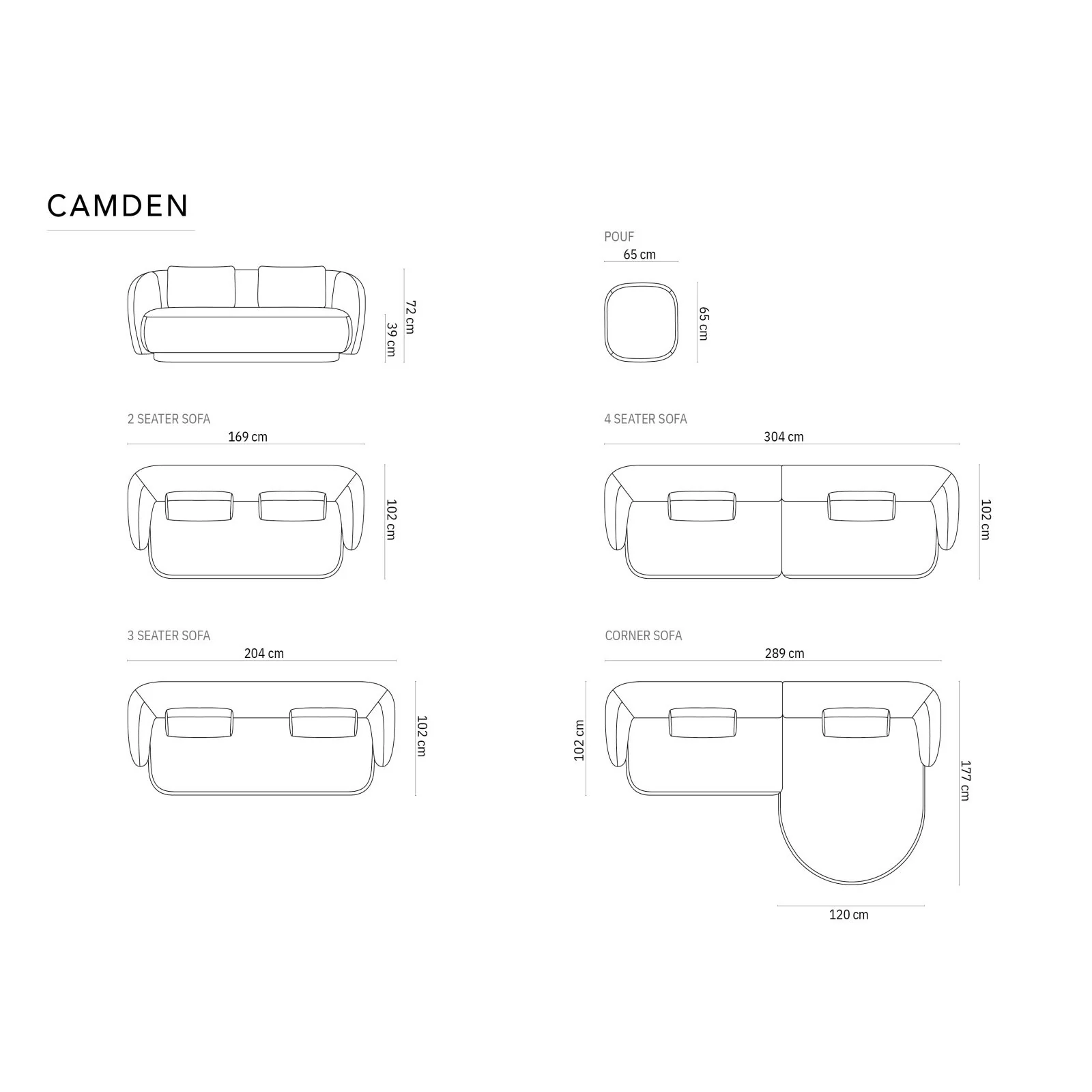 Camden 3-Sitzer Sofa aus Samt oder Chenille, 204x102x72 cm - Image 72