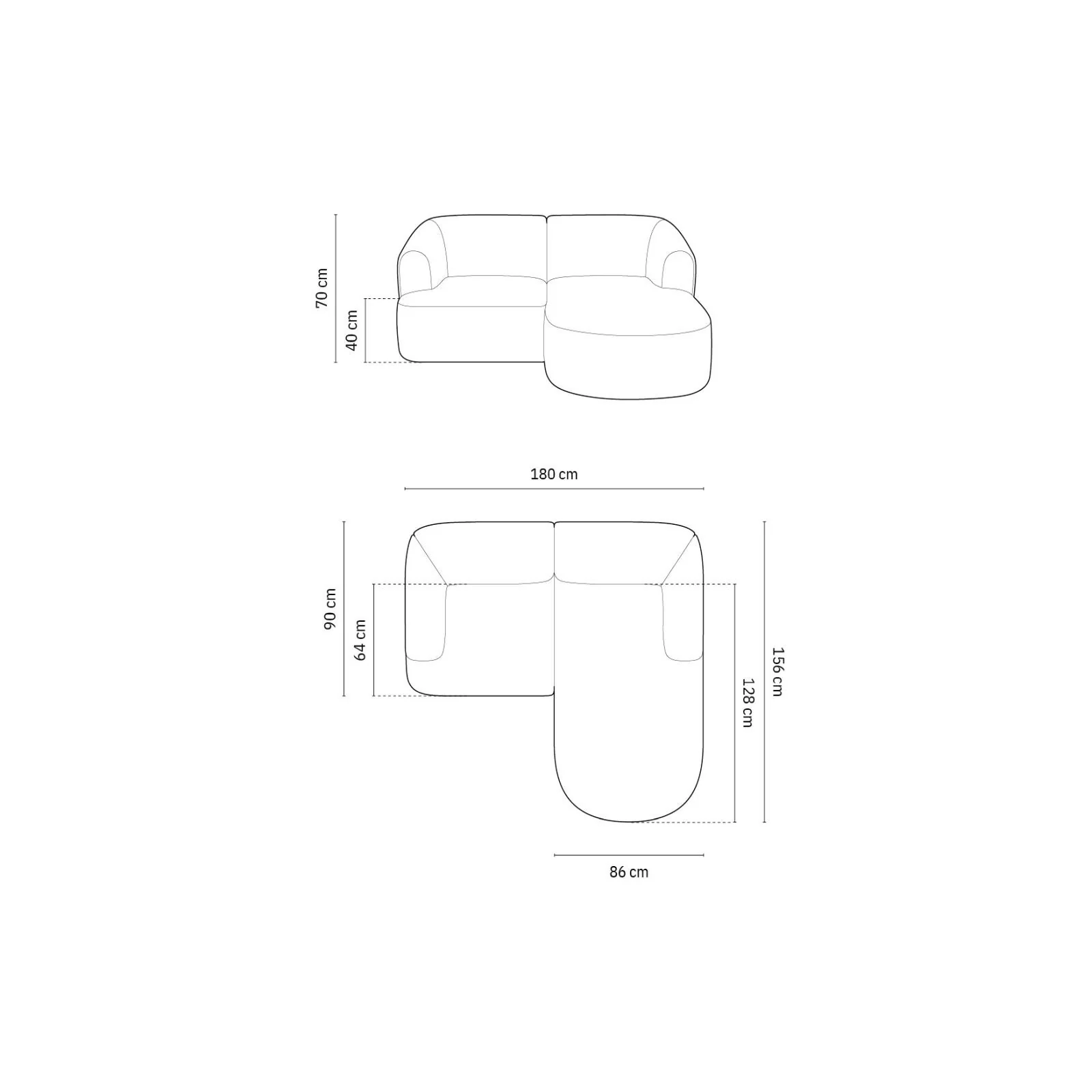 Campi 3-Sitzer Ecksofa, Rechte Seite, aus Samt, Cord oder Strukturstoff, 180x156x70 cm - Image 3