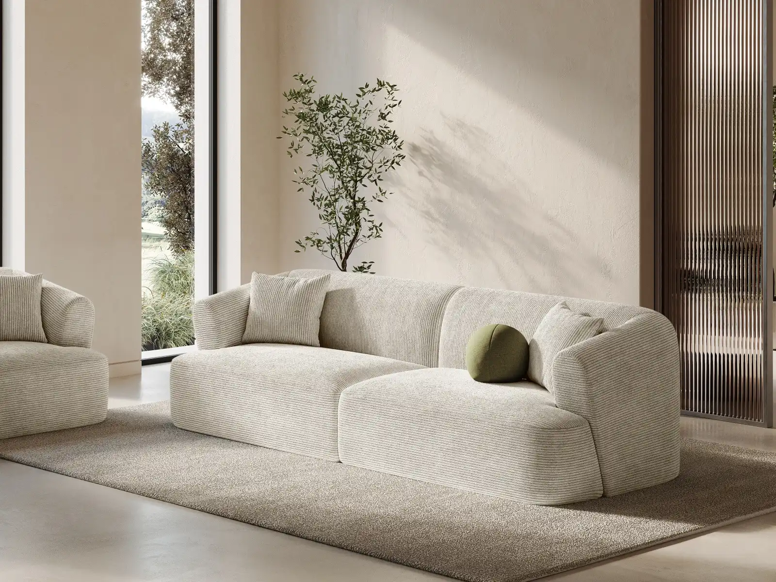 Campi 4-Sitzer Sofa aus Samt, Cord oder Strukturstoff, 255x90x70 cm - Image 100