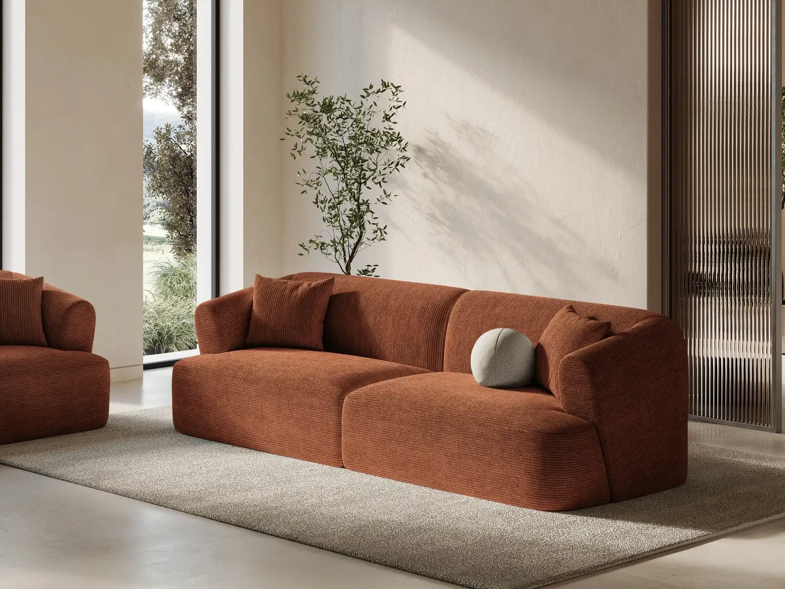 Campi 4-Sitzer Sofa aus Samt, Cord oder Strukturstoff, 255x90x70 cm - Image 107
