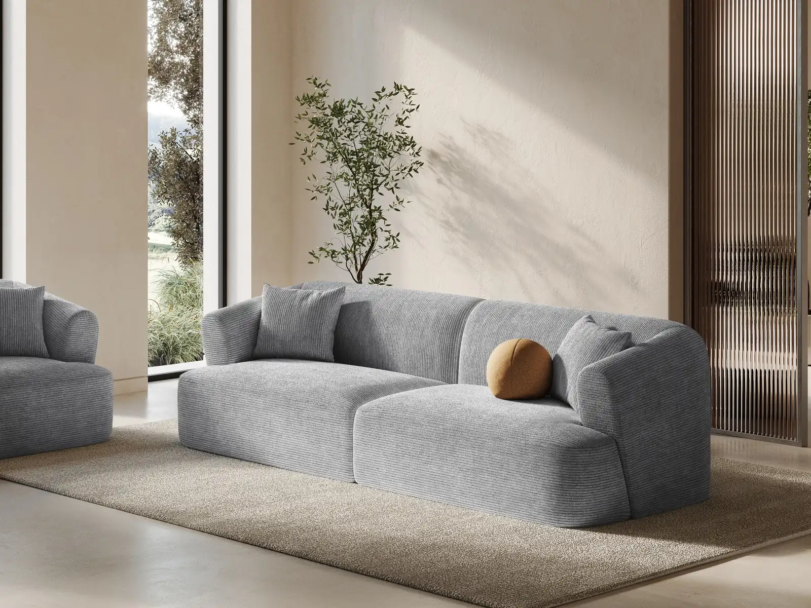 Campi 4-Sitzer Sofa aus Samt, Cord oder Strukturstoff, 255x90x70 cm - Image 120