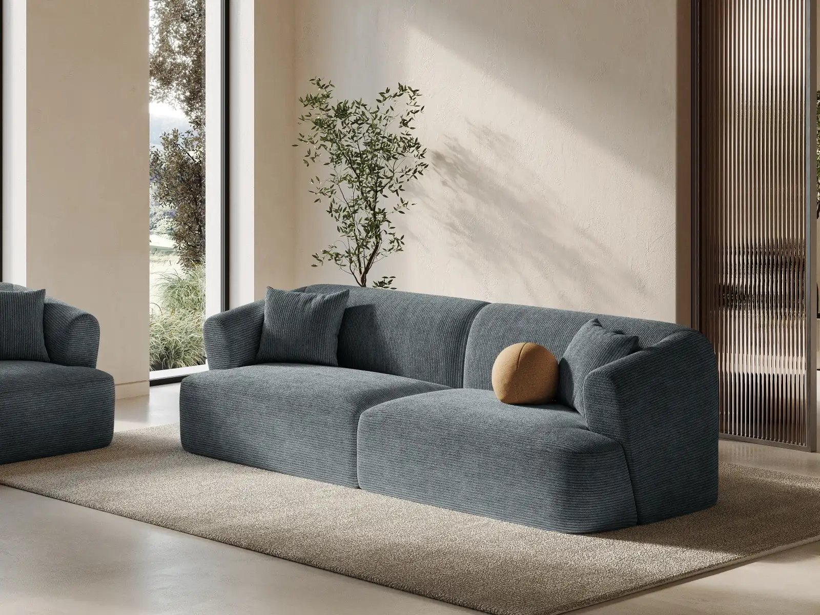 Campi 4-Sitzer Sofa aus Samt, Cord oder Strukturstoff, 255x90x70 cm - Image 127