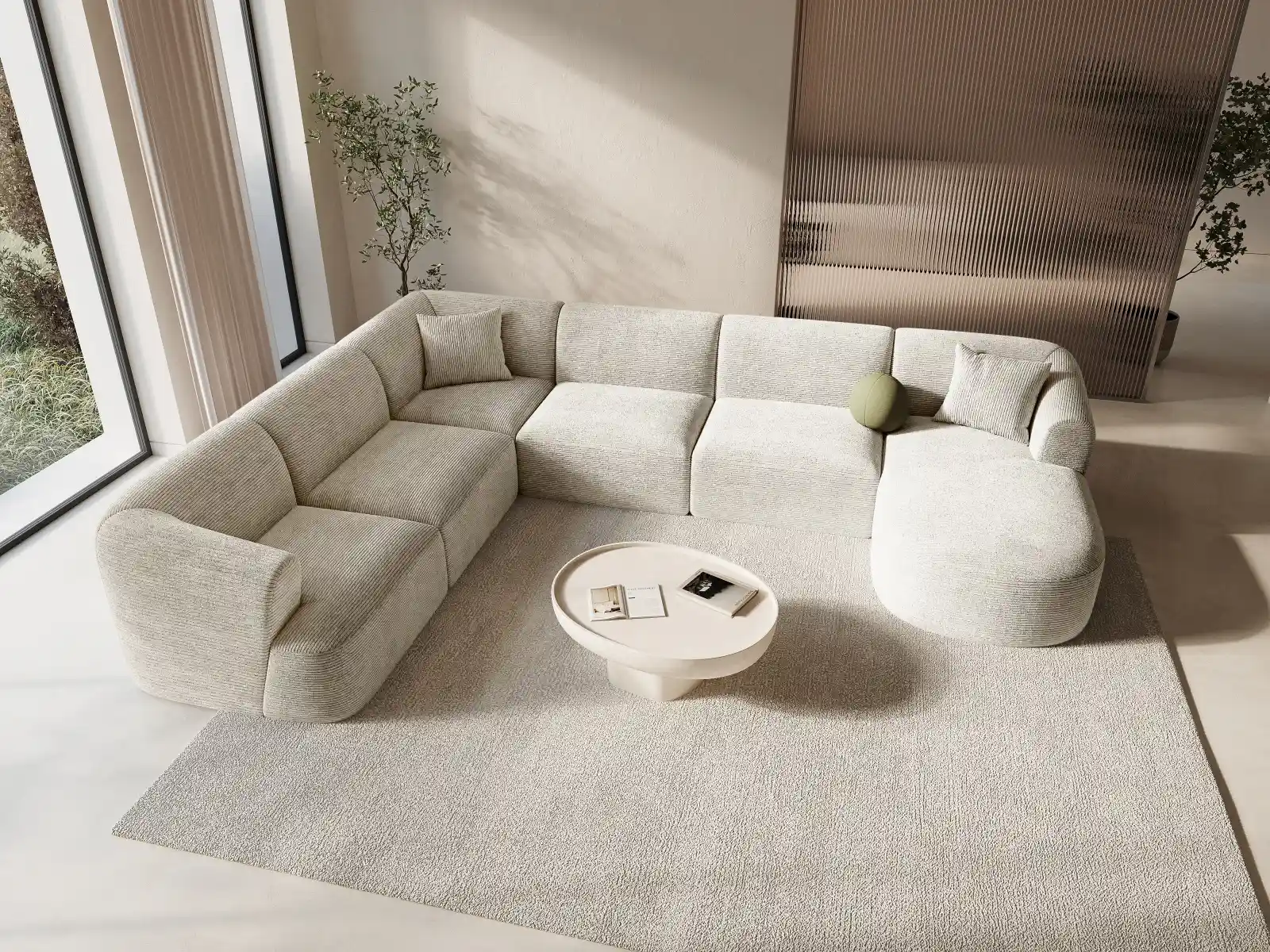 Campi 7-Sitzer Panorama Ecksofa, Linke Seite, aus Samt, Cord oder Strukturstoff, 330x255x70 cm - Image 100