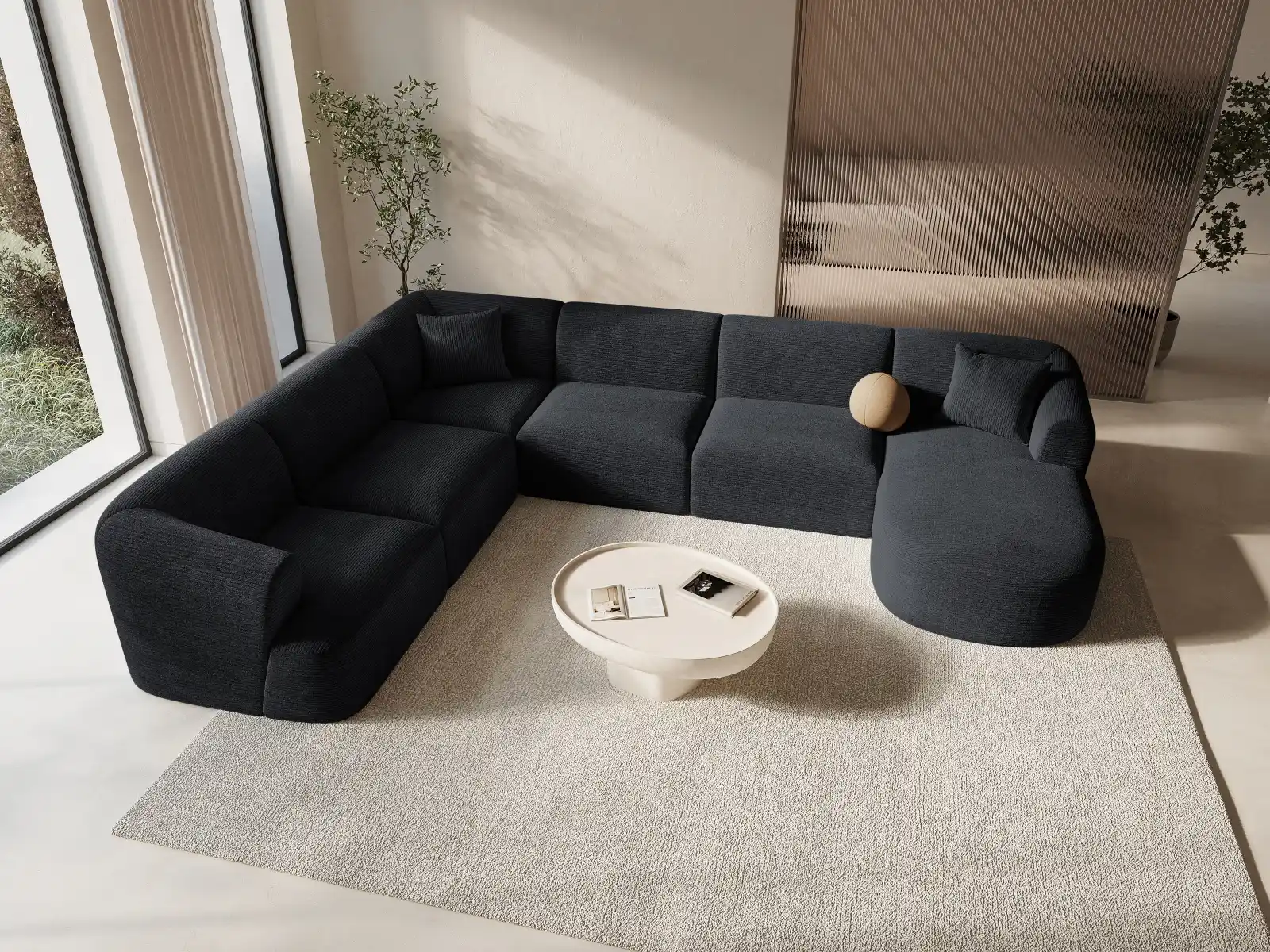Campi 7-Sitzer Panorama Ecksofa, Linke Seite, aus Samt, Cord oder Strukturstoff, 330x255x70 cm - Image 134