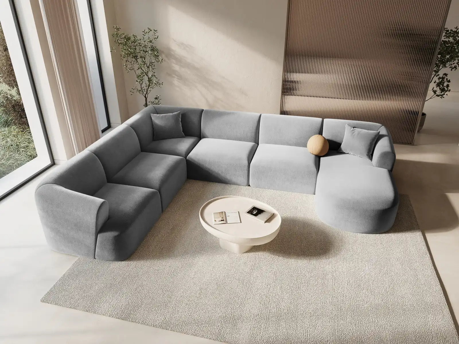 Campi 7-Sitzer Panorama Ecksofa, Linke Seite, aus Samt, Cord oder Strukturstoff, 330x255x70 cm - Image 37