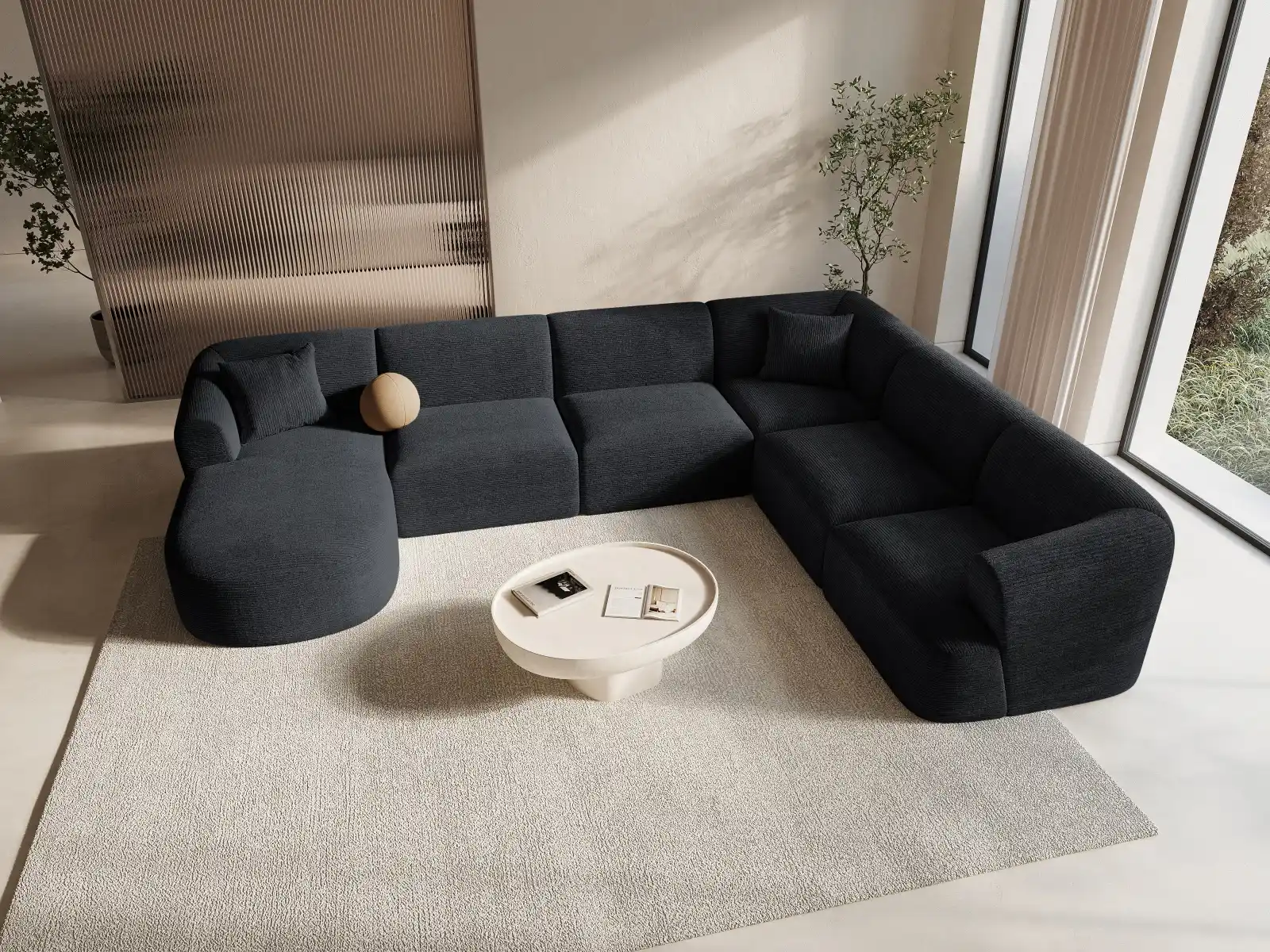 Campi 7-Sitzer Panorama Ecksofa, Rechte Seite, aus Samt, Cord oder Strukturstoff, 330x255x70 cm - Image 134