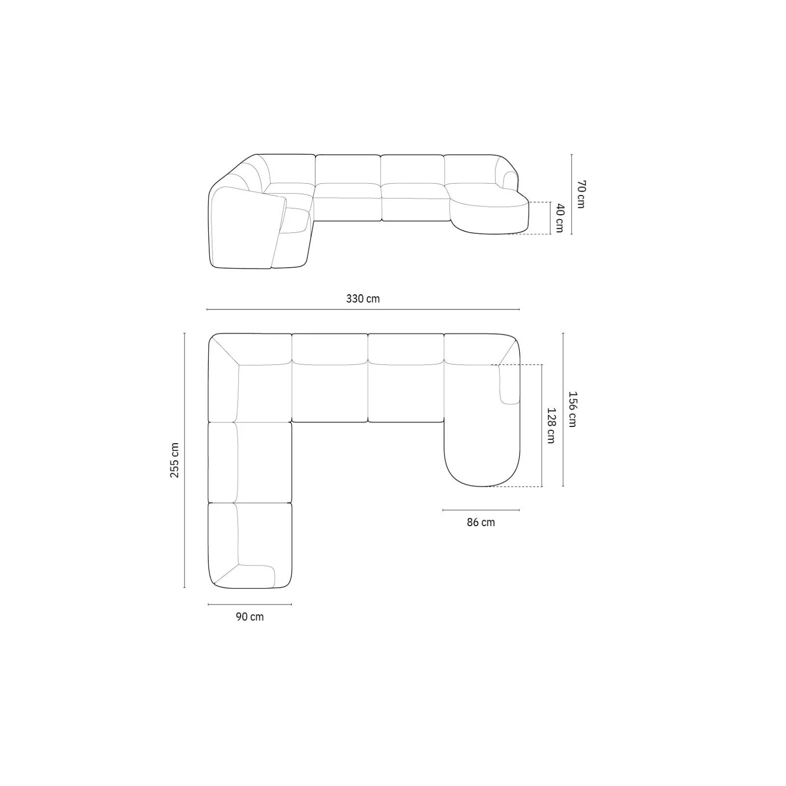 Campi 7-Sitzer Panorama Ecksofa, Rechte Seite, aus Samt, Cord oder Strukturstoff, 330x255x70 cm - Image 135