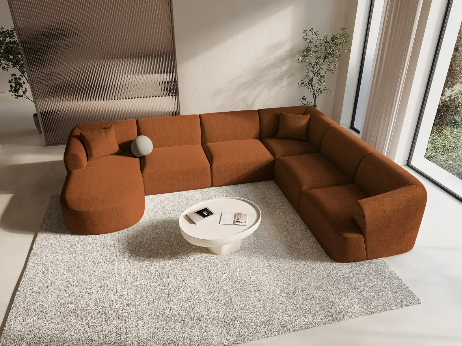 Campi 7-Sitzer Panorama Ecksofa, Rechte Seite, aus Samt, Cord oder Strukturstoff, 330x255x70 cm - Image 51
