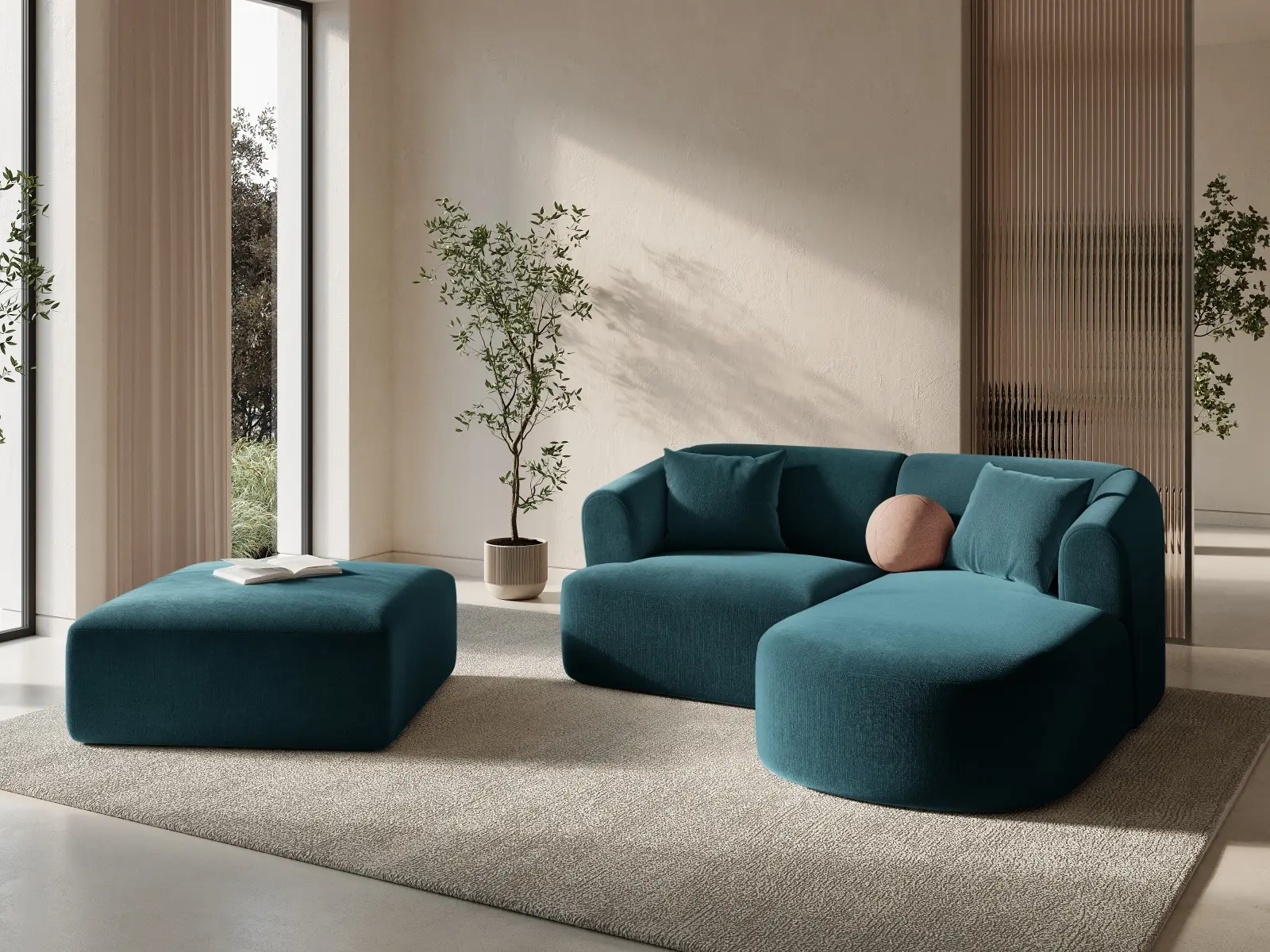 Campi Pouf aus Samt, Cord oder Strukturstoff, 90x90x40 cm - Image 22
