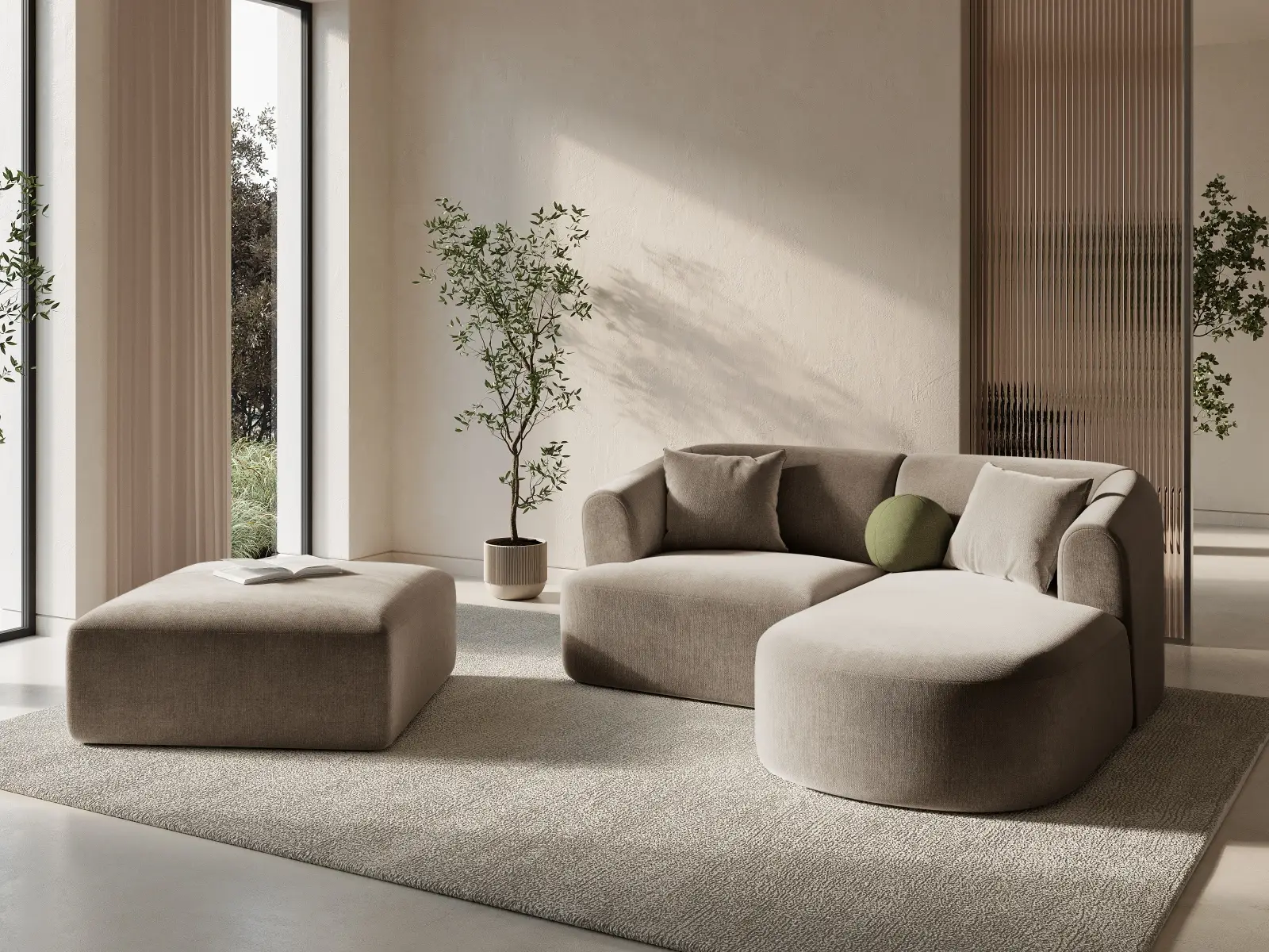 Campi Pouf aus Samt, Cord oder Strukturstoff, 90x90x40 cm - Image 7