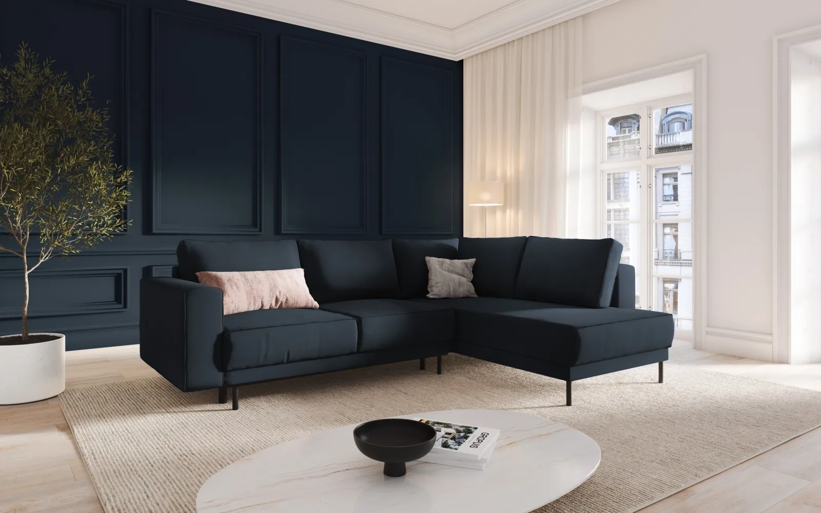Caro 5-Sitzer Ecksofa Rechte Seite, mit Schlaffunktion, in Samt oder Strukturstoff, 247x187 cm - Image 14