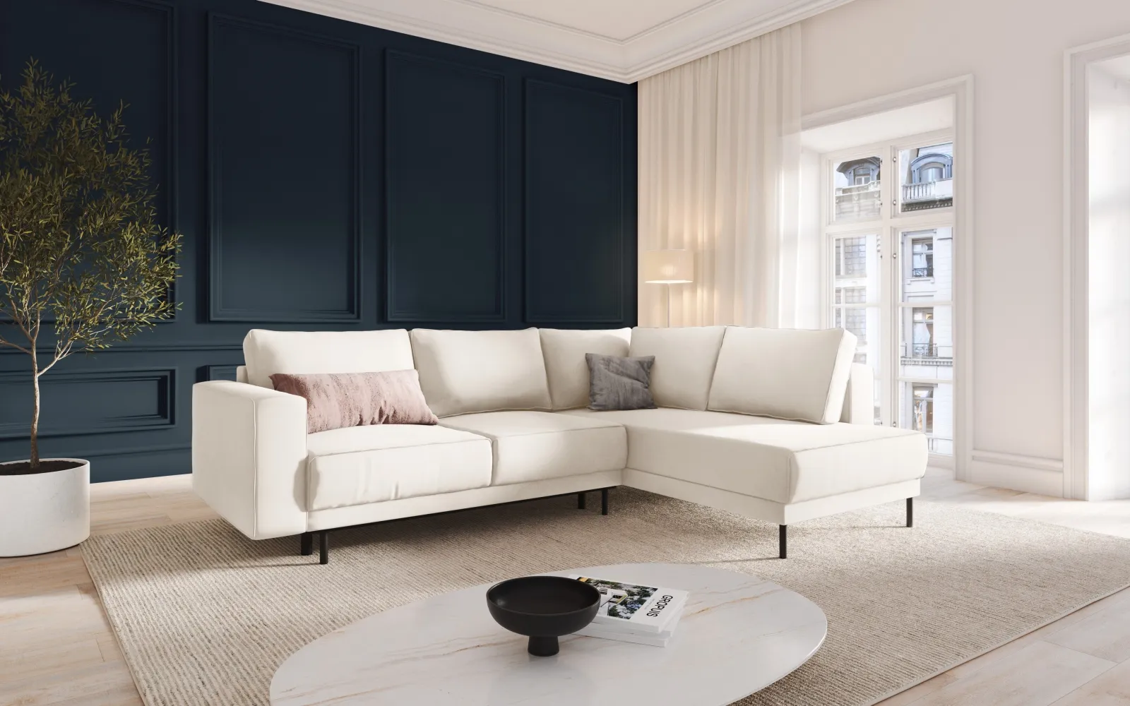 Caro 5-Sitzer Ecksofa Rechte Seite, mit Schlaffunktion, in Samt oder Strukturstoff, 247x187 cm - Image 2