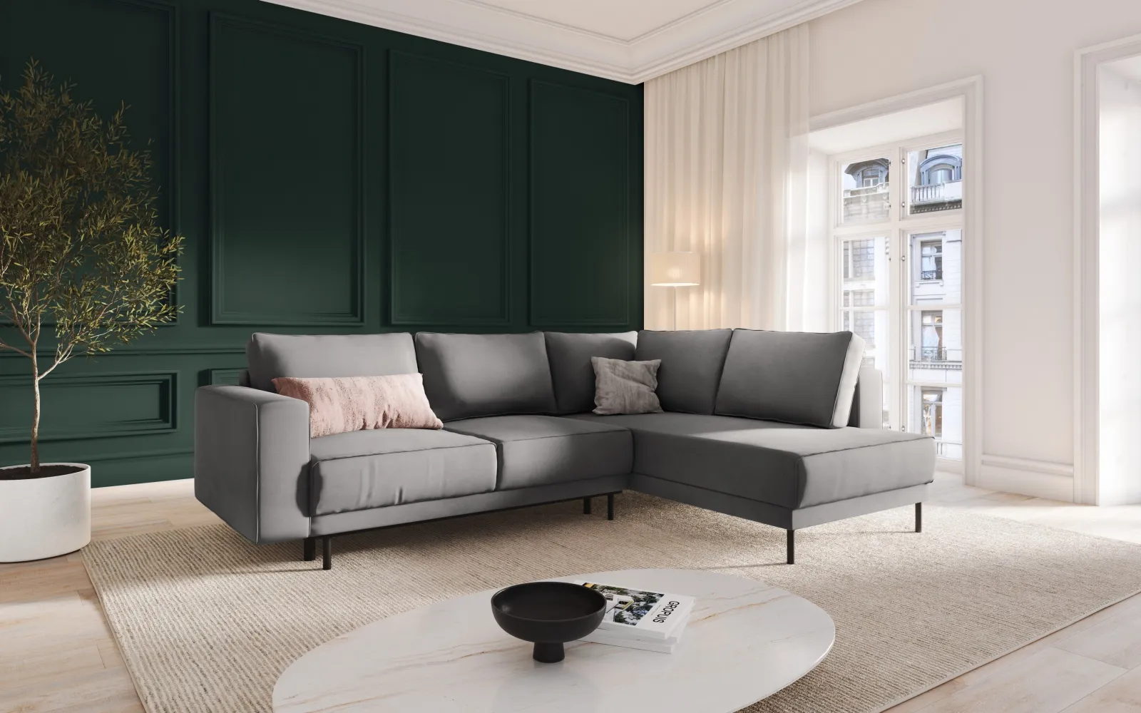 Caro 5-Sitzer Ecksofa Rechte Seite, mit Schlaffunktion, in Samt oder Strukturstoff, 247x187 cm - Image 20