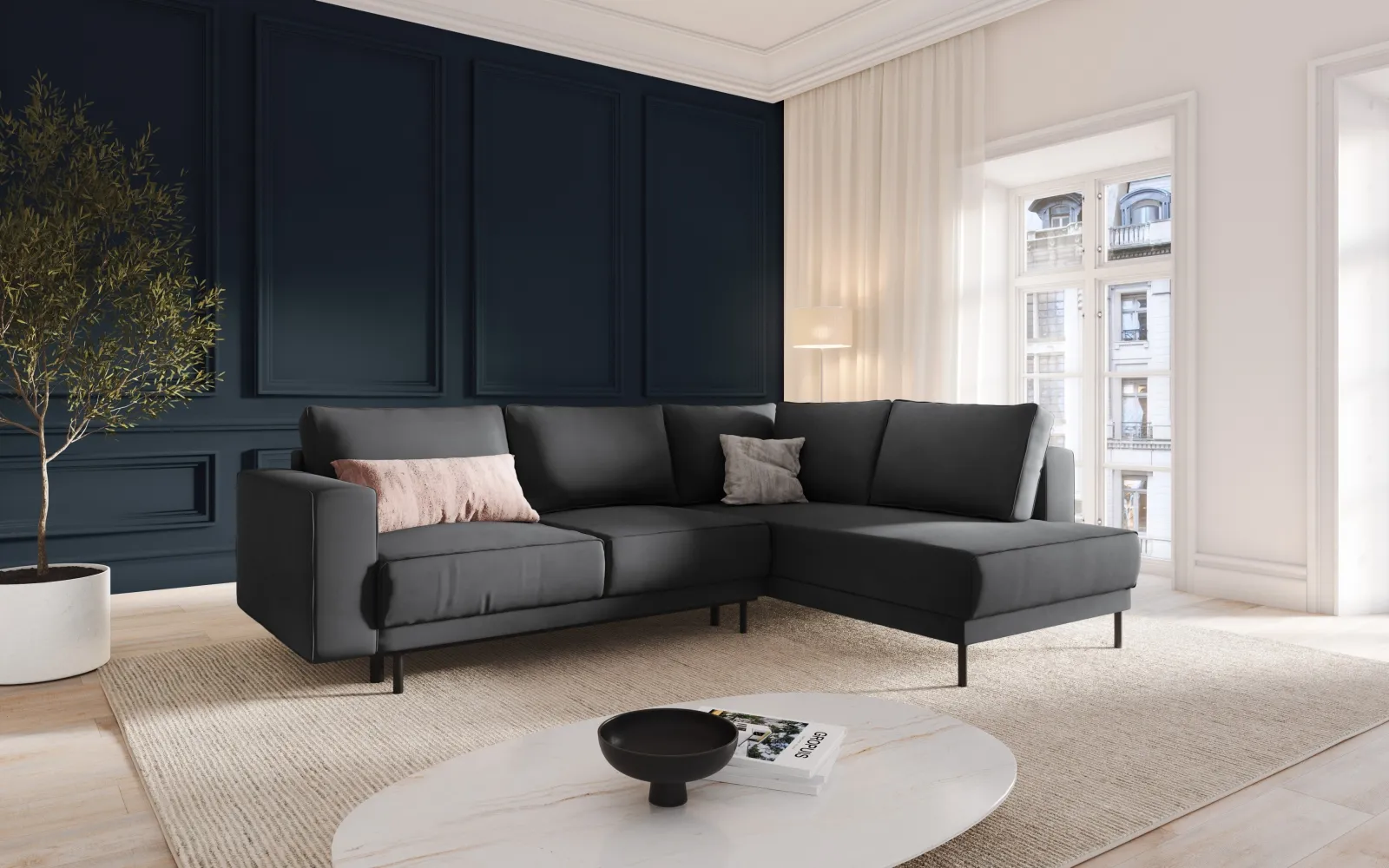 Caro 5-Sitzer Ecksofa Rechte Seite, mit Schlaffunktion, in Samt oder Strukturstoff, 247x187 cm - Image 26