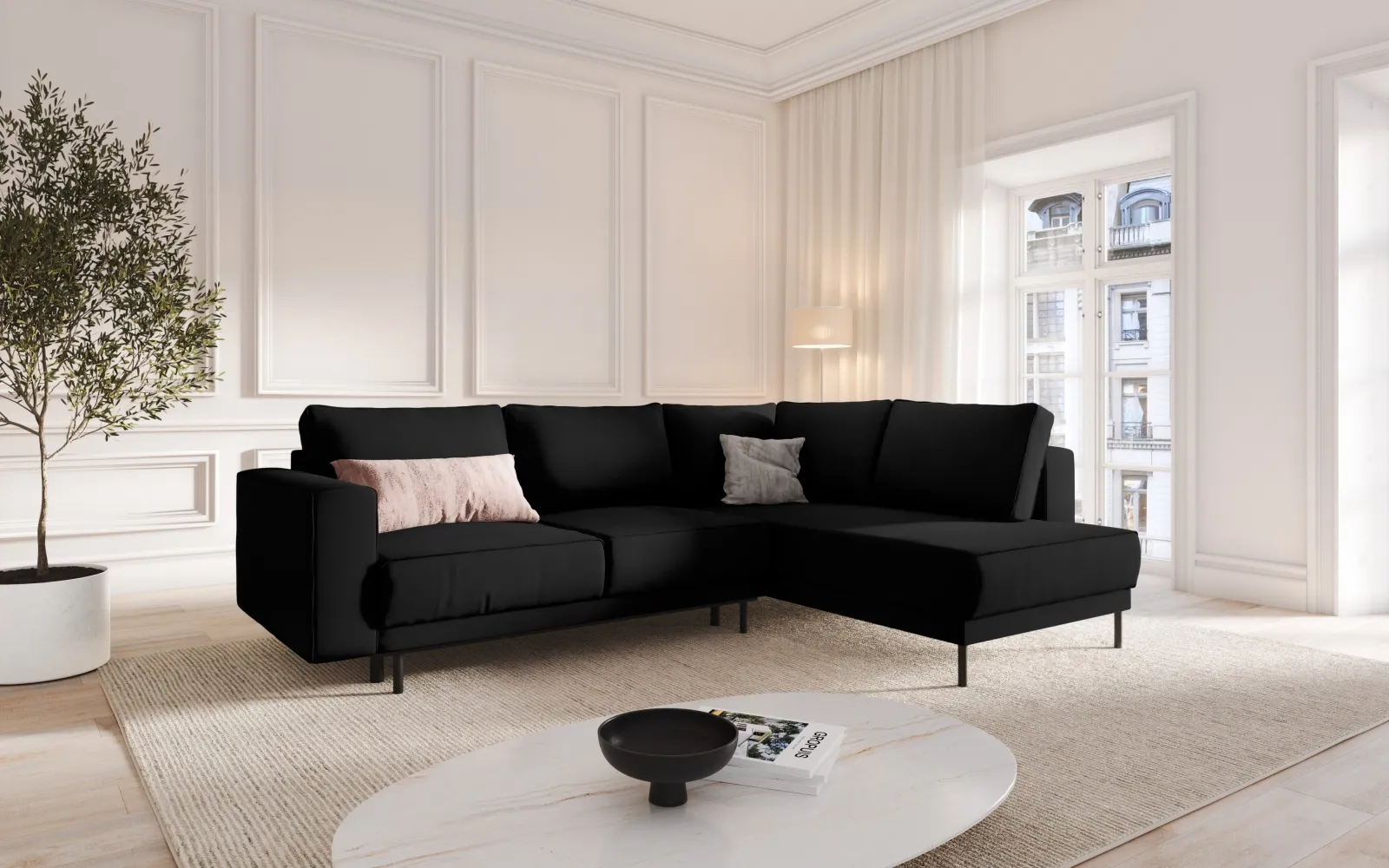 Caro 5-Sitzer Ecksofa Rechte Seite, mit Schlaffunktion, in Samt oder Strukturstoff, 247x187 cm - Image 32