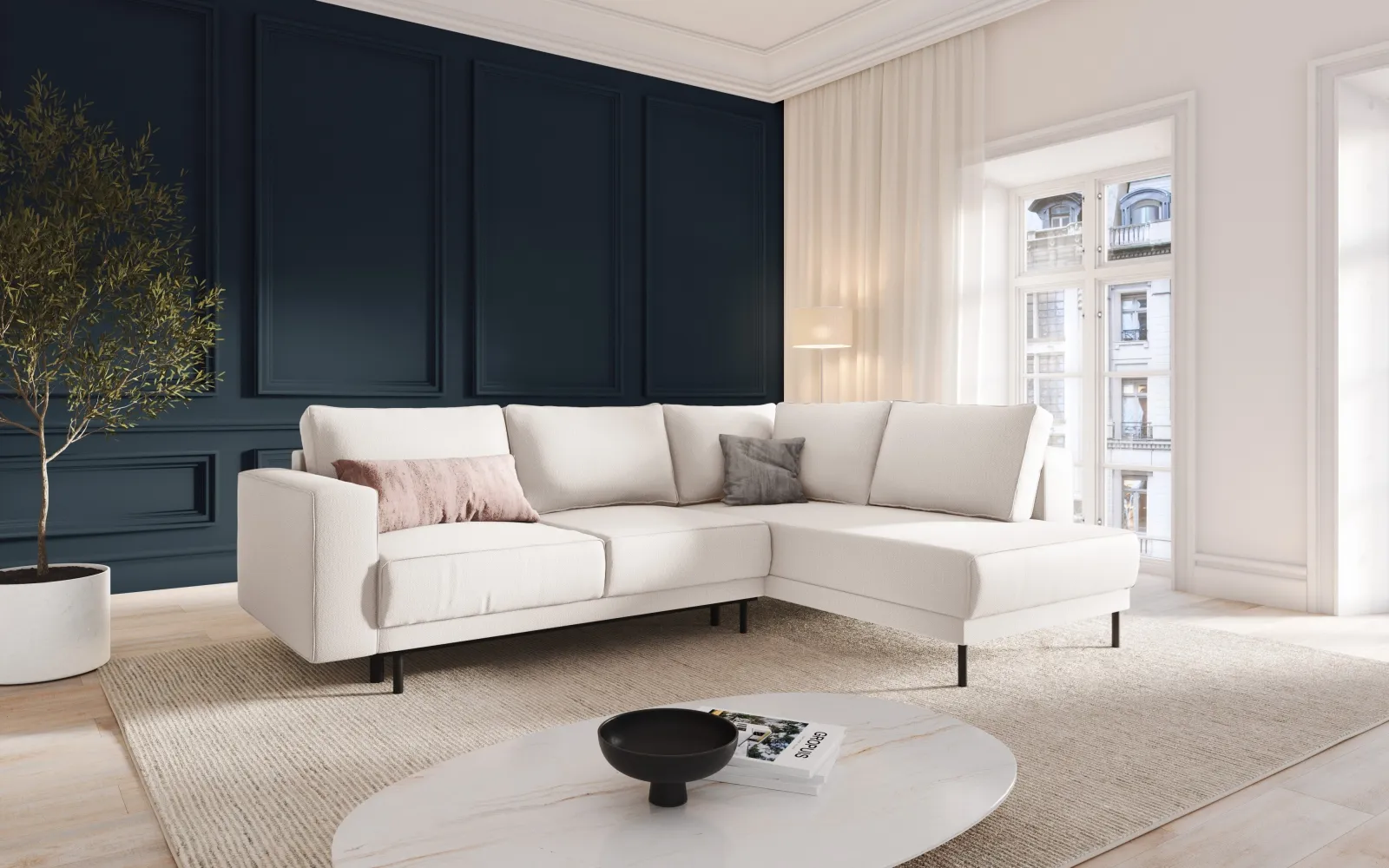 Caro 5-Sitzer Ecksofa Rechte Seite, mit Schlaffunktion, in Samt oder Strukturstoff, 247x187 cm - Image 38
