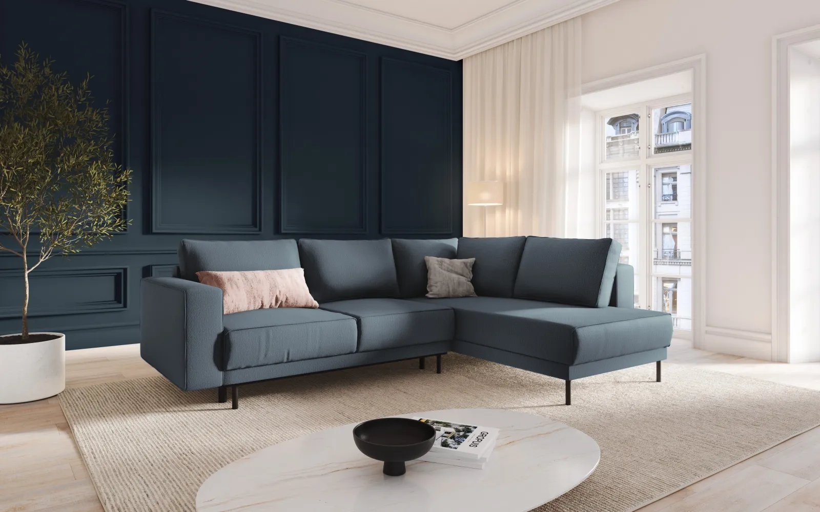 Caro 5-Sitzer Ecksofa Rechte Seite, mit Schlaffunktion, in Samt oder Strukturstoff, 247x187 cm - Image 52