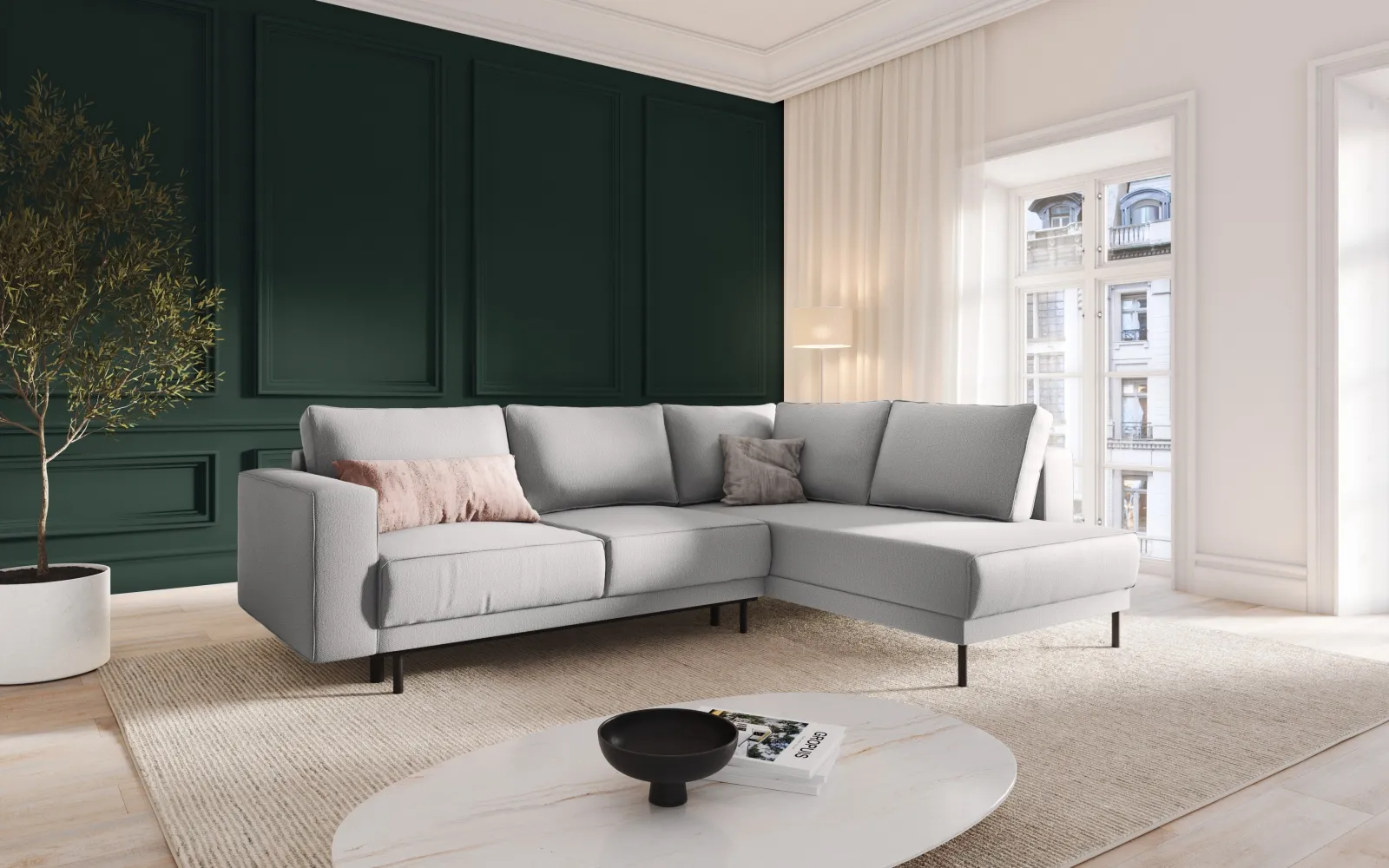 Caro 5-Sitzer Ecksofa Rechte Seite, mit Schlaffunktion, in Samt oder Strukturstoff, 247x187 cm - Image 59