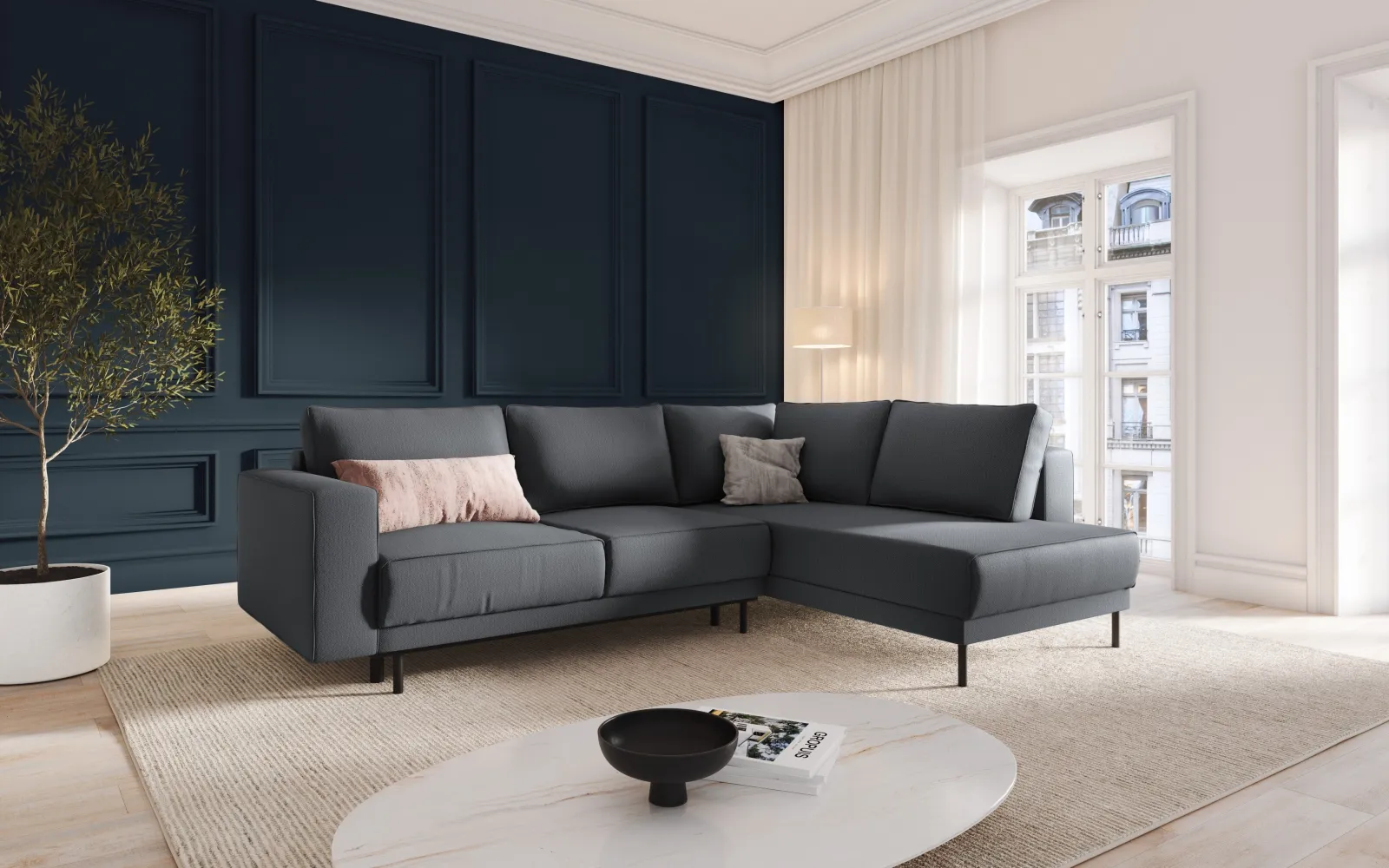 Caro 5-Sitzer Ecksofa Rechte Seite, mit Schlaffunktion, in Samt oder Strukturstoff, 247x187 cm - Image 66