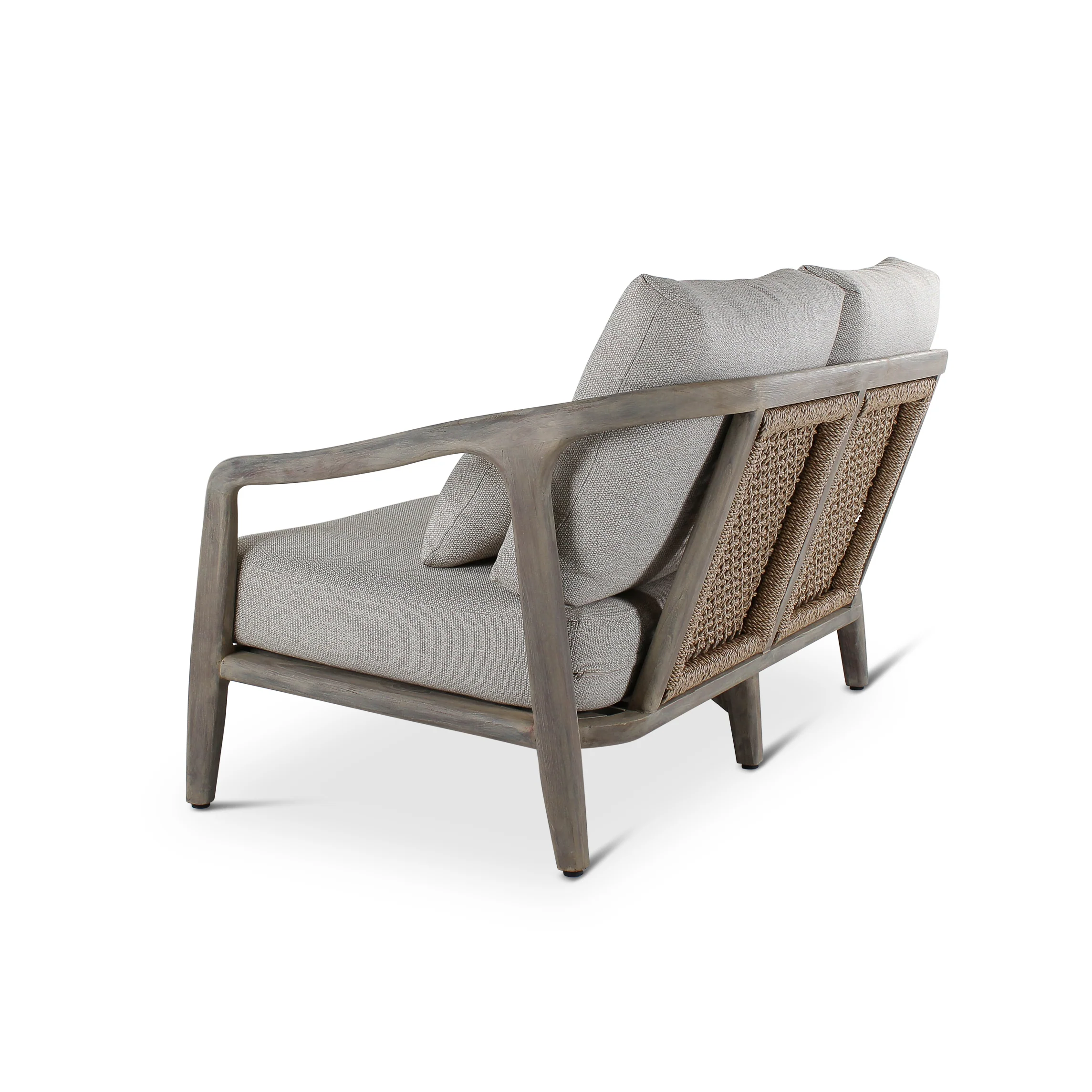 Garten-Sofa 2-Sitzer aus Teakholz in Grau mit beigem Geflecht ANAIS - Image 4