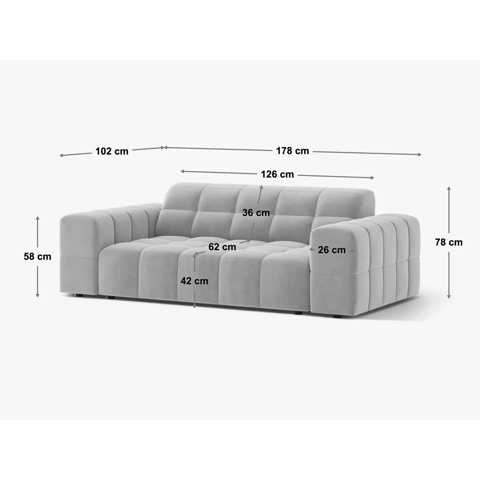 Chicago 2-Sitzer Sofa aus Samt oder Chenille, 178x102 cm - Image 12