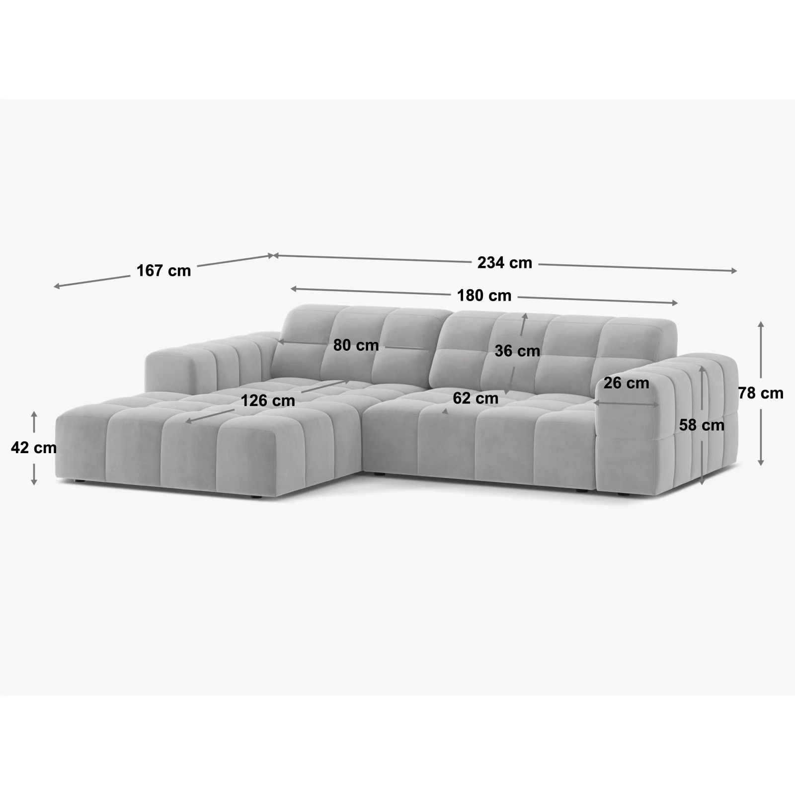 Chicago 3-Sitzer Ecksofa, Rechte Seite, aus Samt oder Chenille, 234x167 cm - Image 32