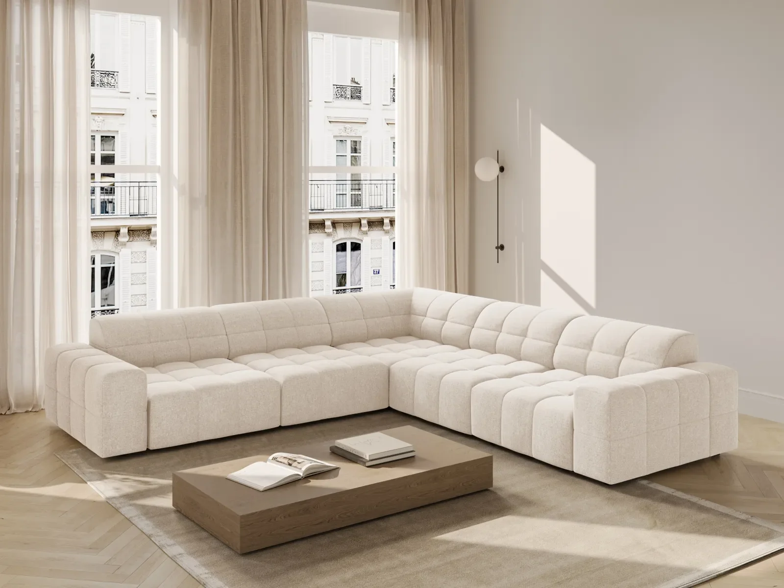 Chicago 4-Sitzer Ecksofa, symmetrisch, aus Samt oder Chenille, 287x287x70 cm - Image 2