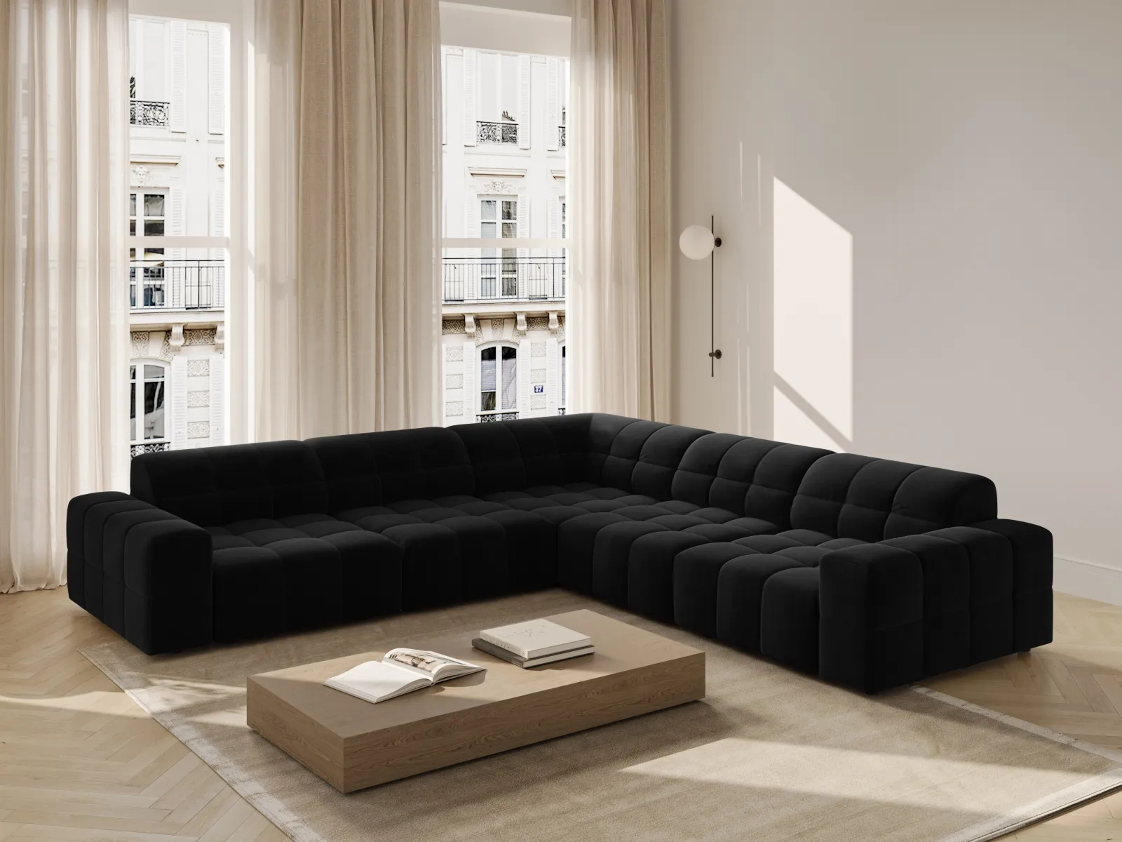 Chicago 4-Sitzer Ecksofa, symmetrisch, aus Samt oder Chenille, 287x287x70 cm - Image 67