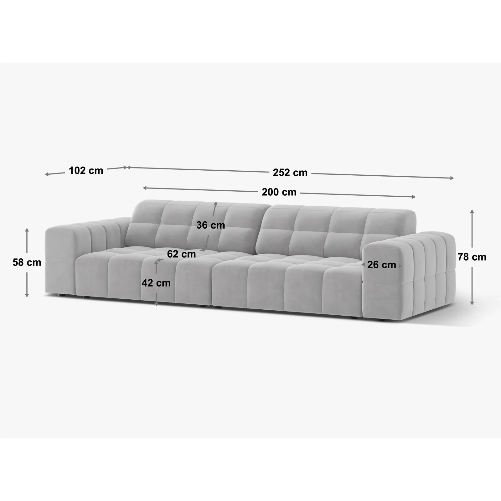 Chicago 4-Sitzer Sofa aus Samt oder Chenille, 252x102 cm - Image 12