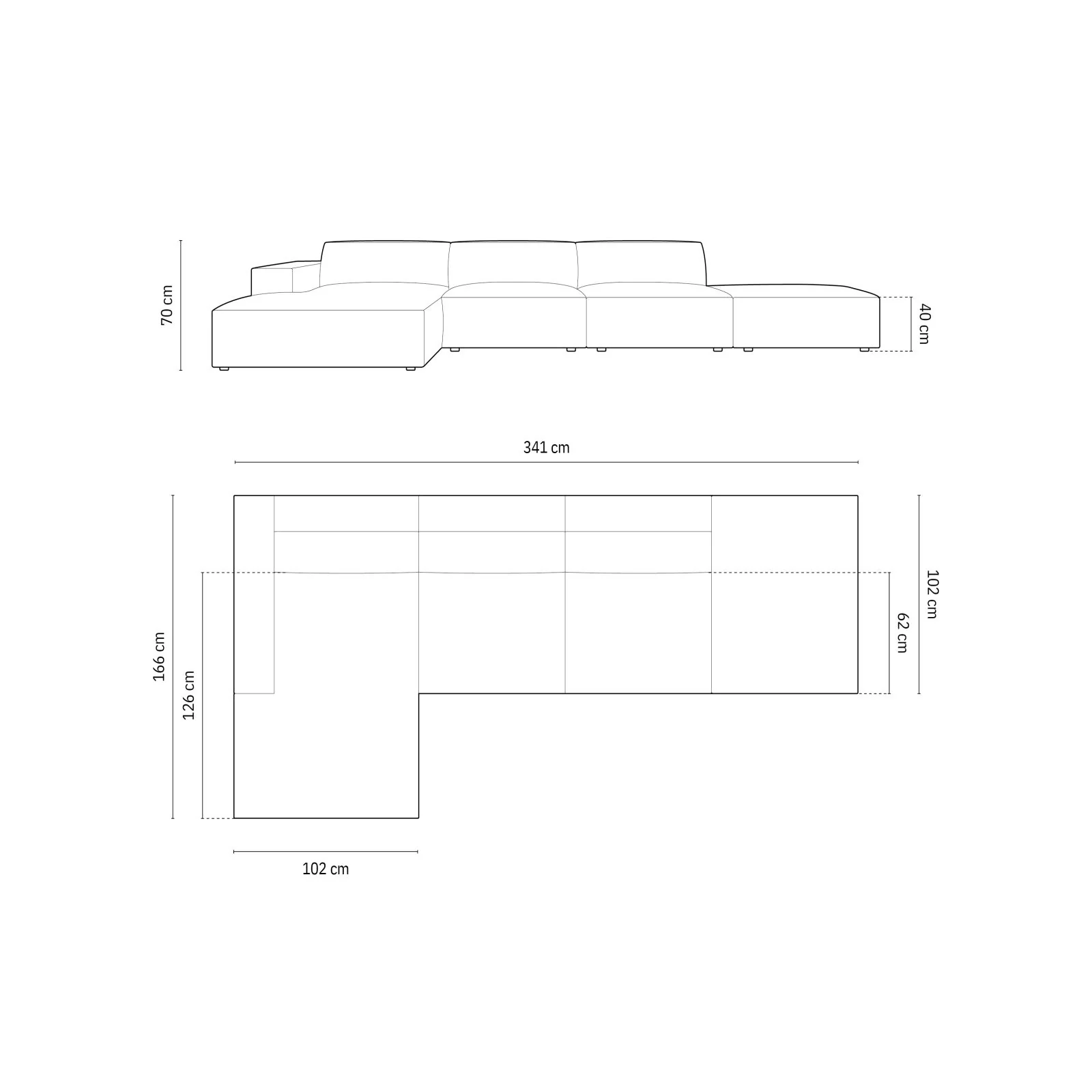 Chicago 5-Sitzer Ecksofa, Linke Seite, aus Samt oder Chenille, 341x166x70 cm - Image 56