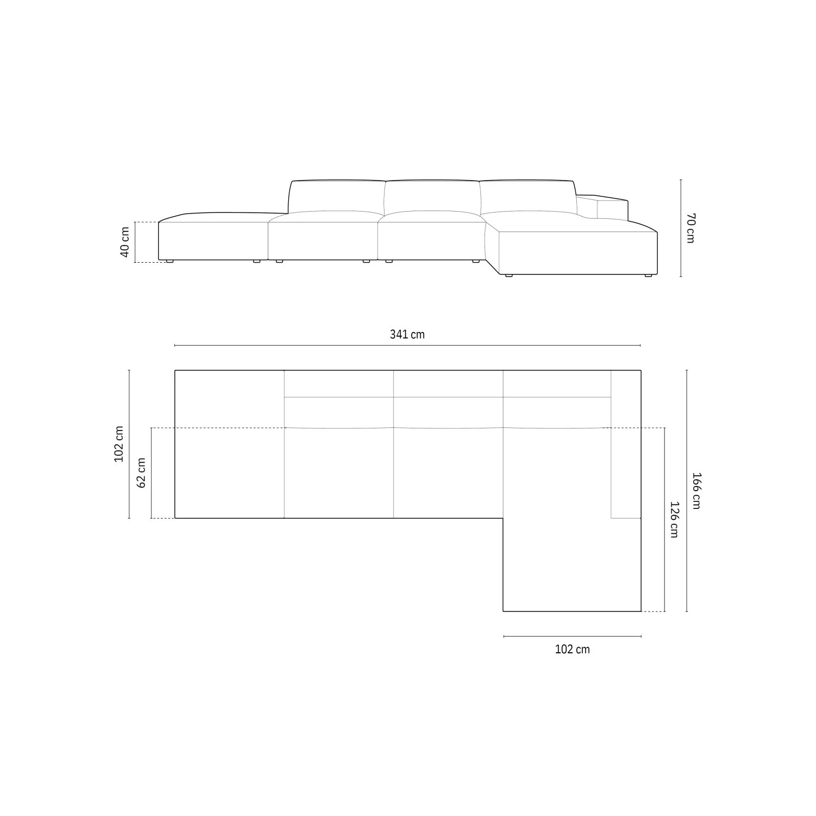 Chicago 5-Sitzer Ecksofa, Rechte Seite, aus Samt oder Chenille, 341x166x70 cm - Image 20